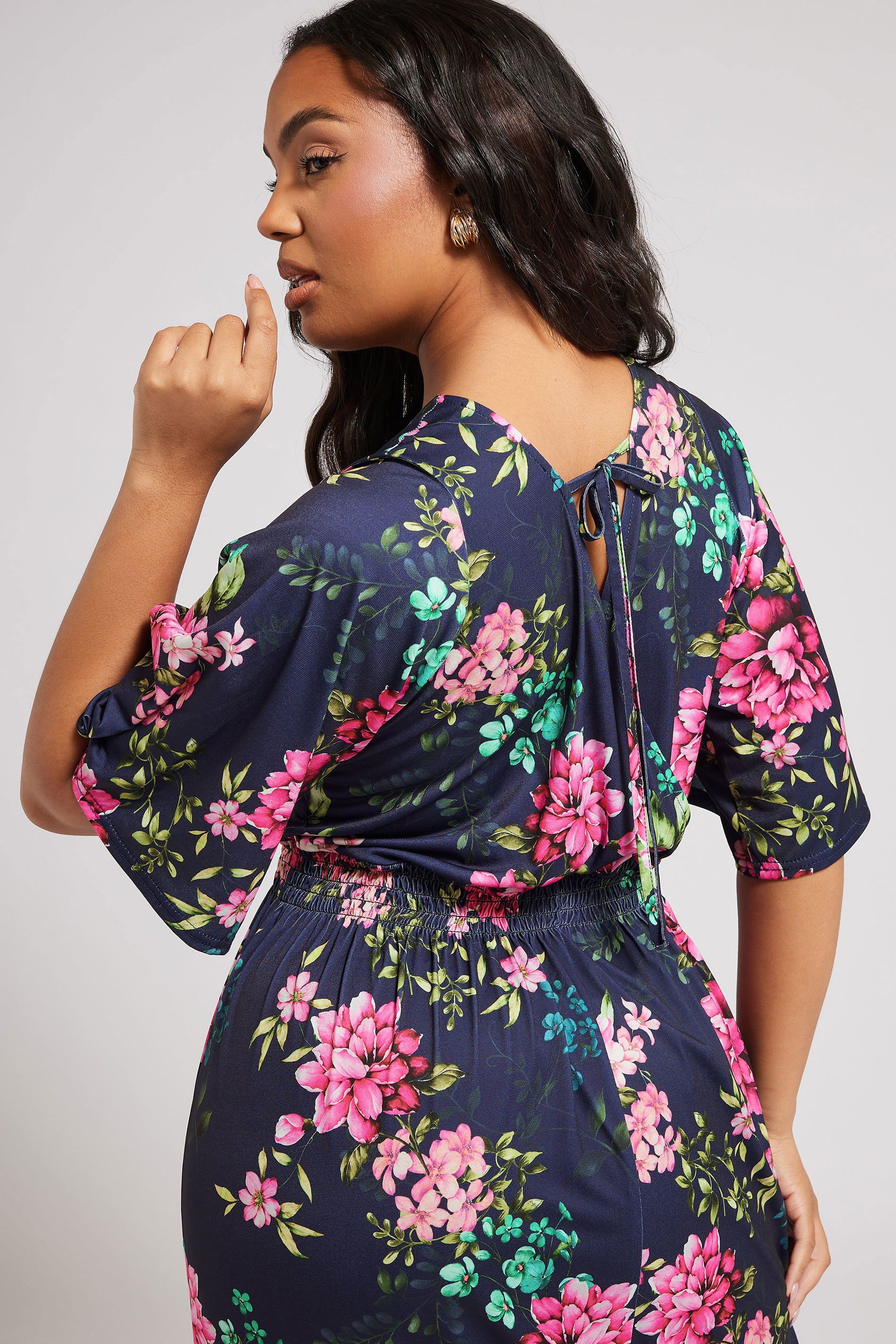 Robe Maxi Bleue Marine Floral En Jersey Size 44 - Yours London - Modalova