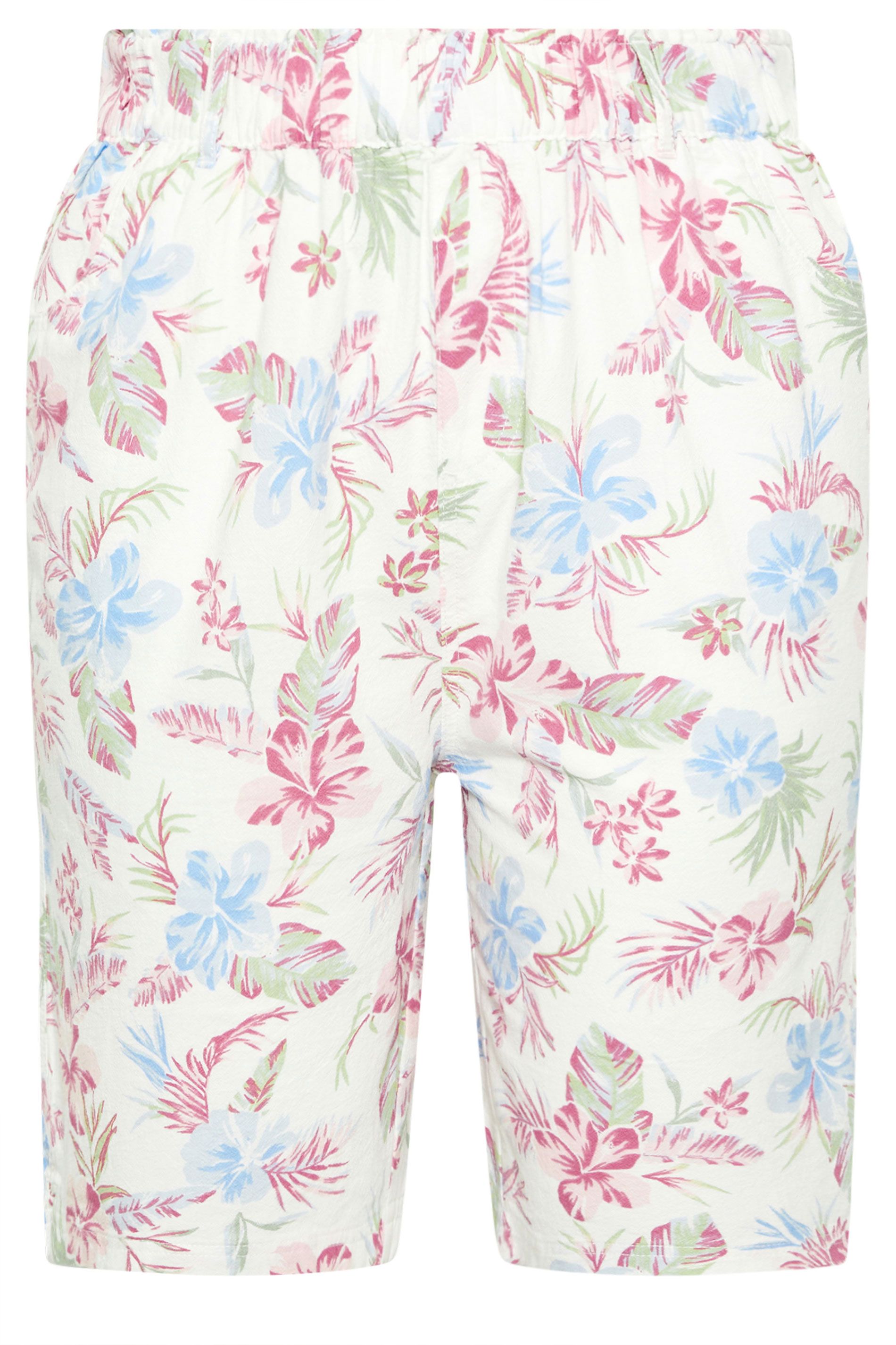 Short À Imprimé Tropical En Coton Léger Blanc Size 48 - Yours - Modalova