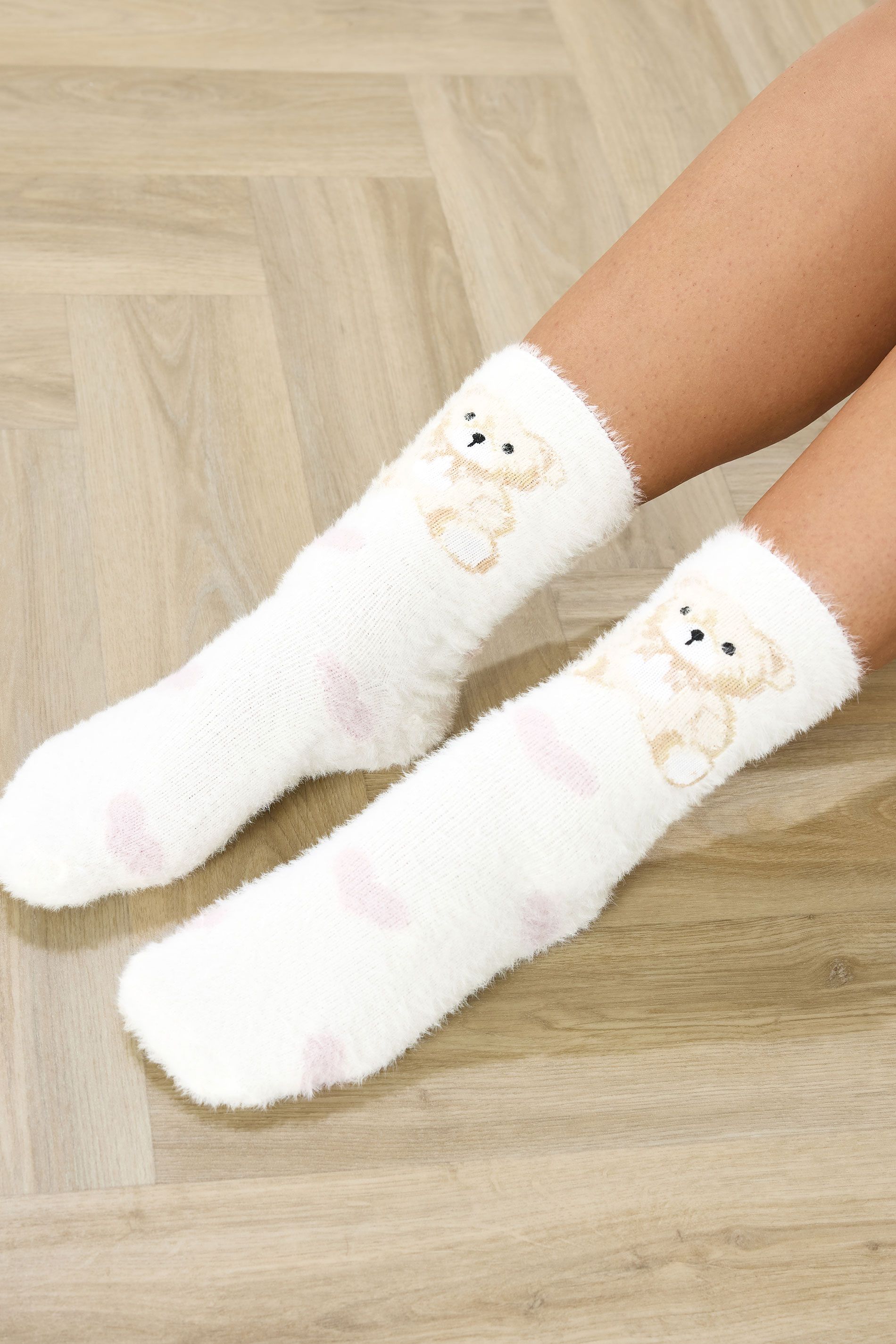 Lot De 2 Paires De Chaussettes D’Intérieur Duveteuses Blanc Et Rose À Motif Ours En Peluche Size 41-44 - Yours - Modalova