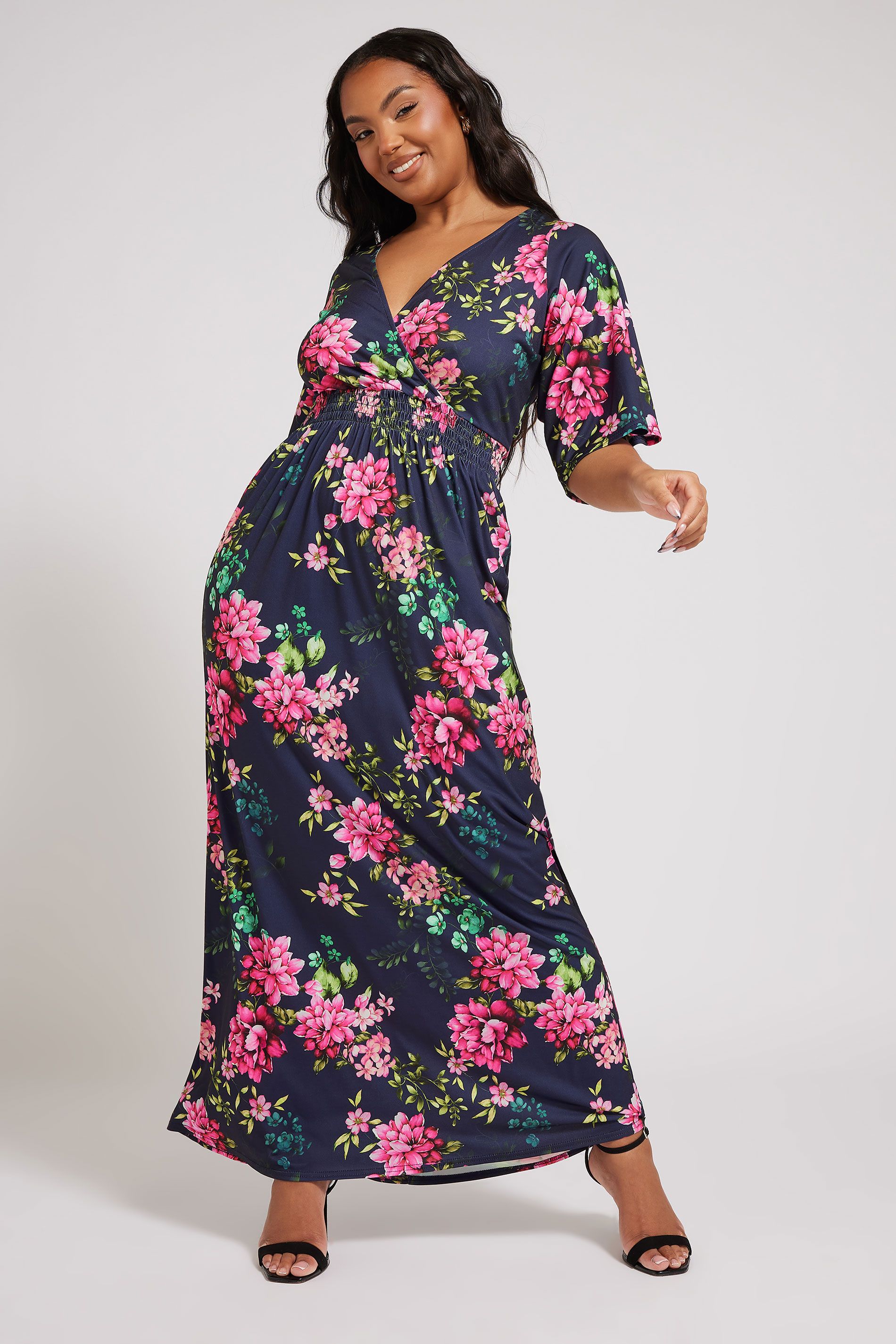 Robe Maxi Bleue Marine Floral En Jersey Size 44 - Yours London - Modalova