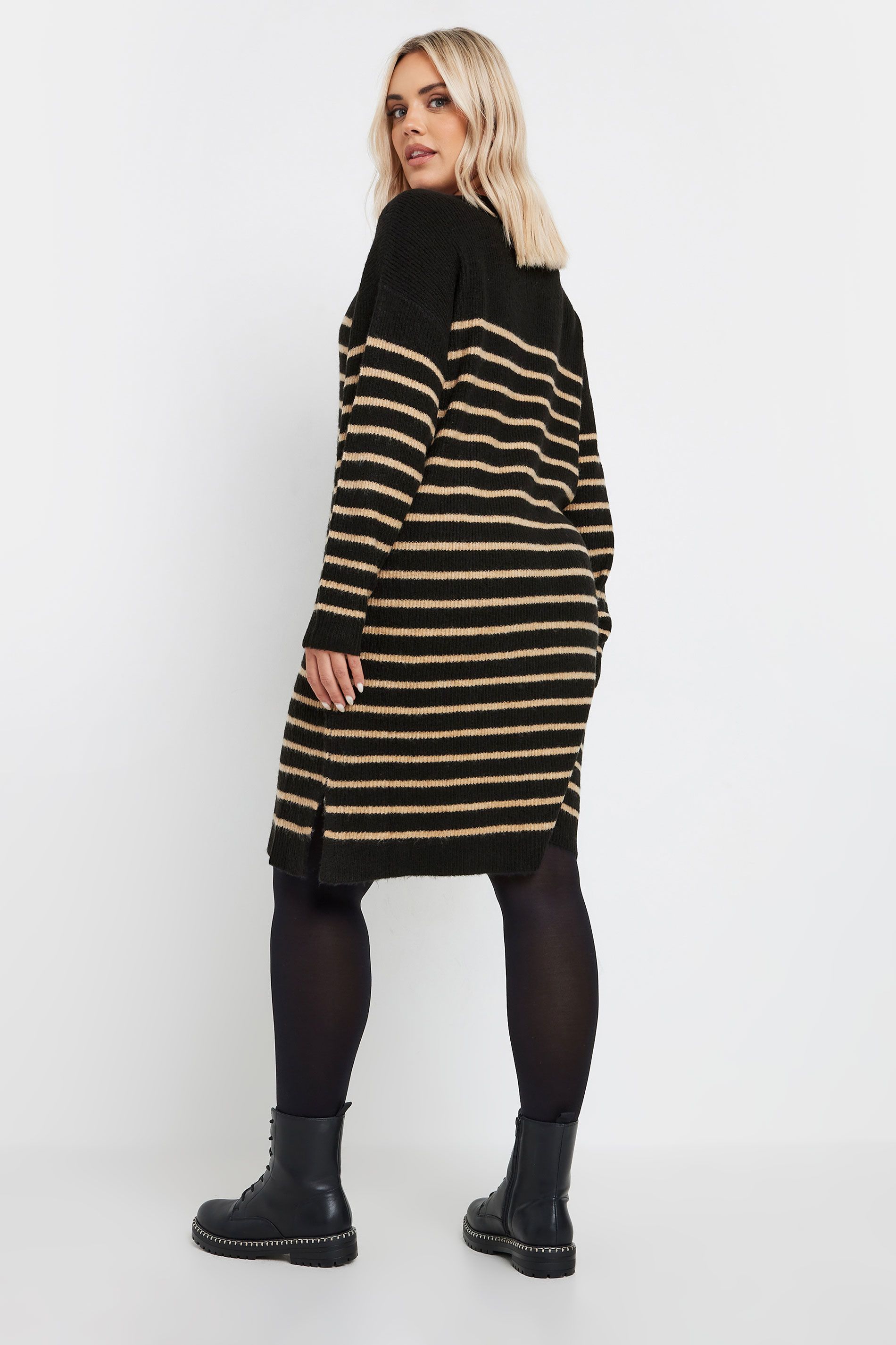 Robepull Noire & Beige À Rayures En Maille Size 50-52 - Yours - Modalova