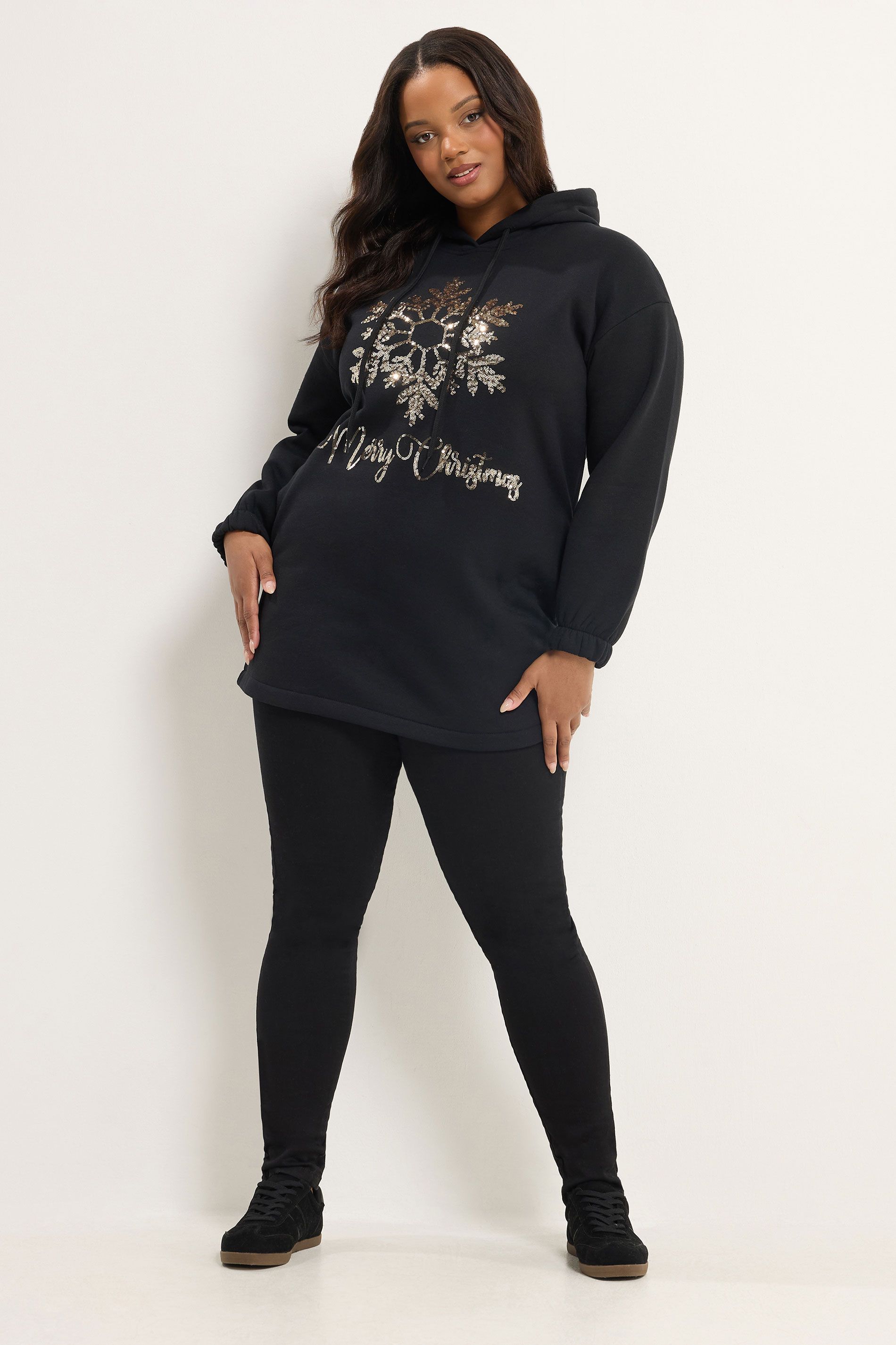 Sweat À Capuche Noir « Merry Christmas » Avec Flocon De Neige À Sequins Size 54-56 - Yours - Modalova