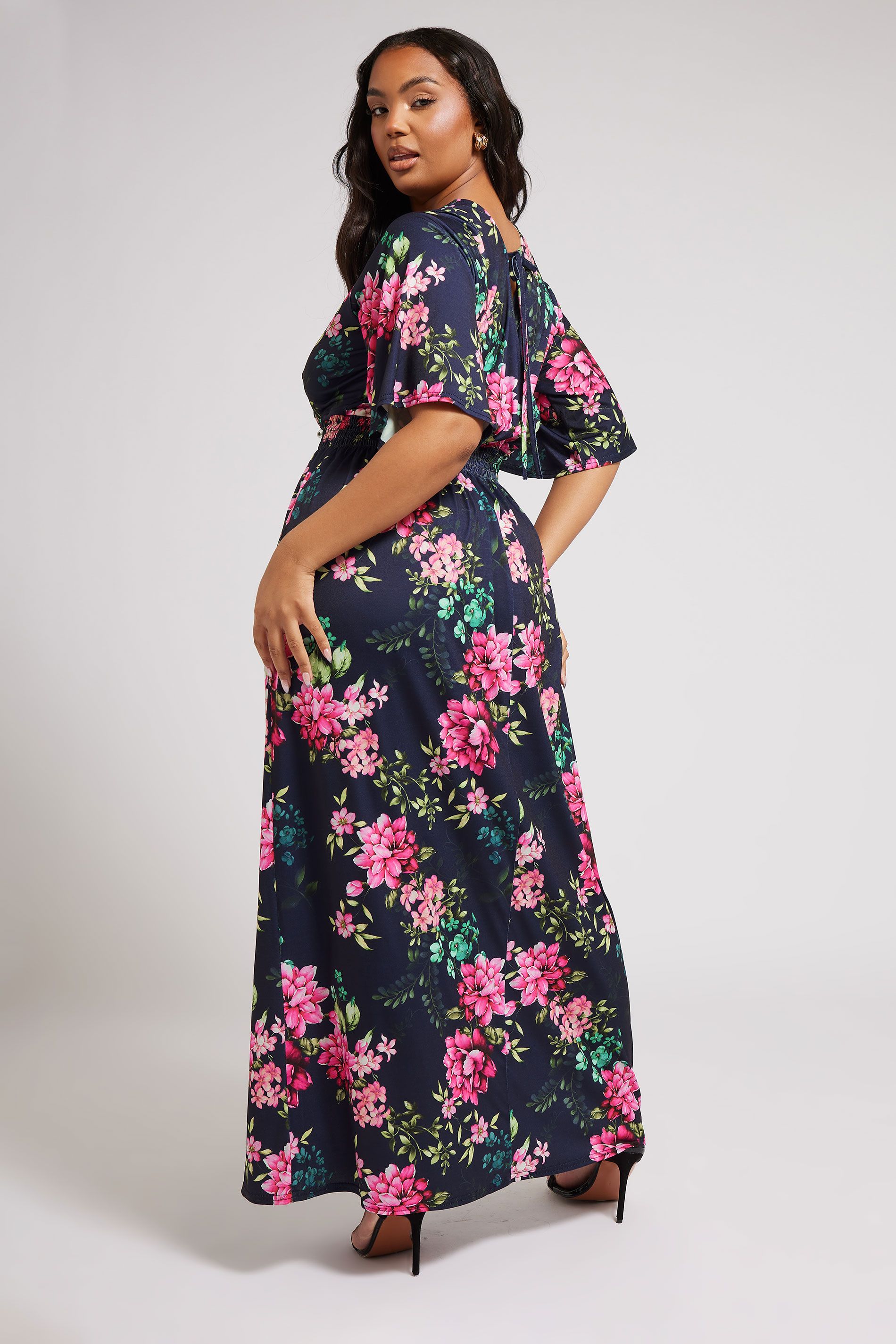 Robe Maxi Bleue Marine Floral En Jersey Size 44 - Yours London - Modalova