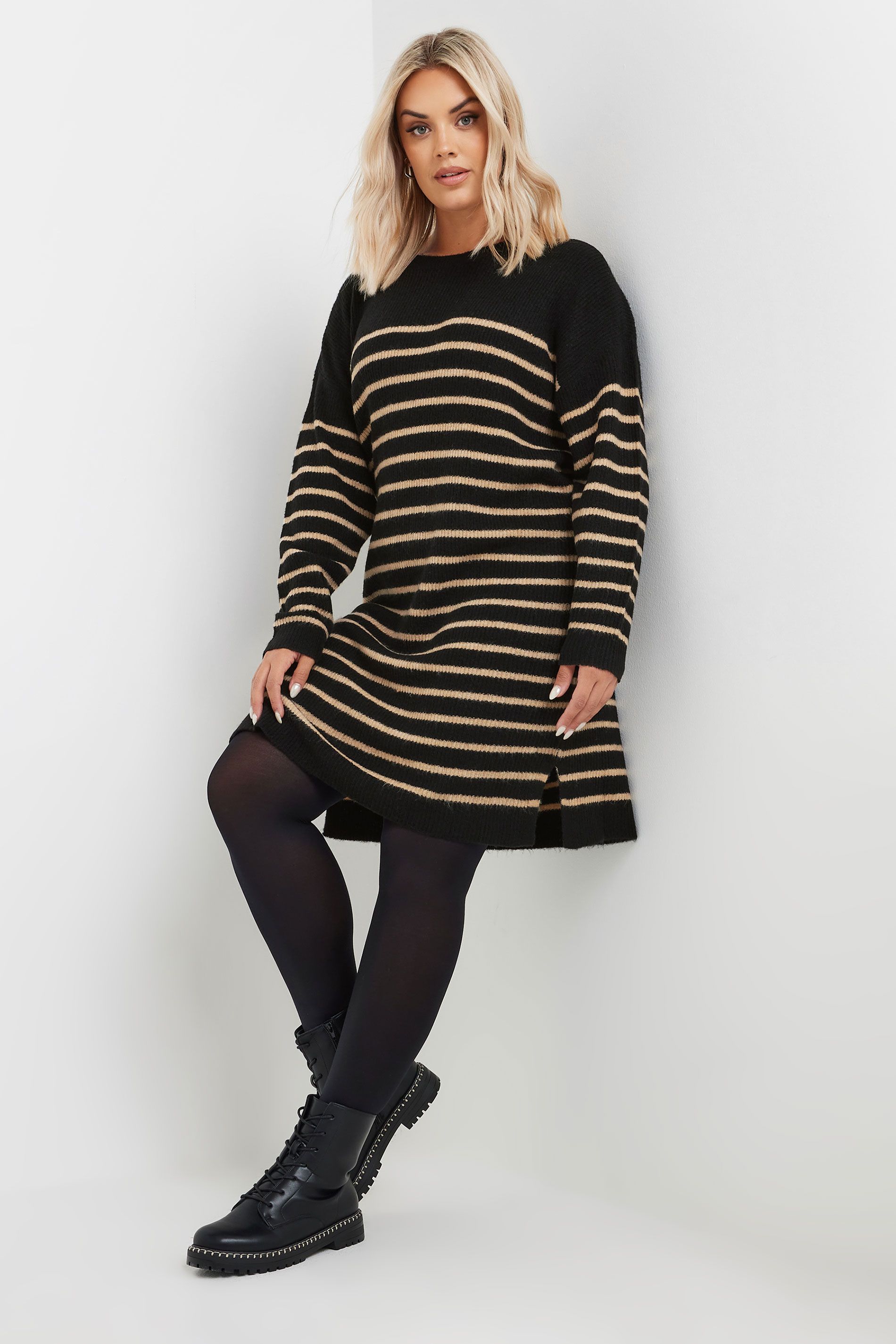 Robepull Noire & Beige À Rayures En Maille Size 50-52 - Yours - Modalova