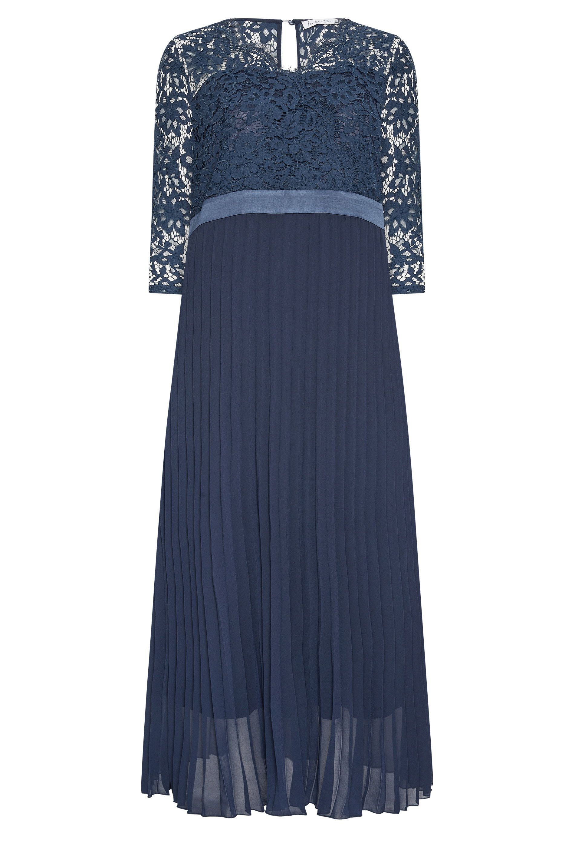 Robe Maxi Bleue Marine Cachecoeur & Dentelle Size 46 - Yours London - Modalova