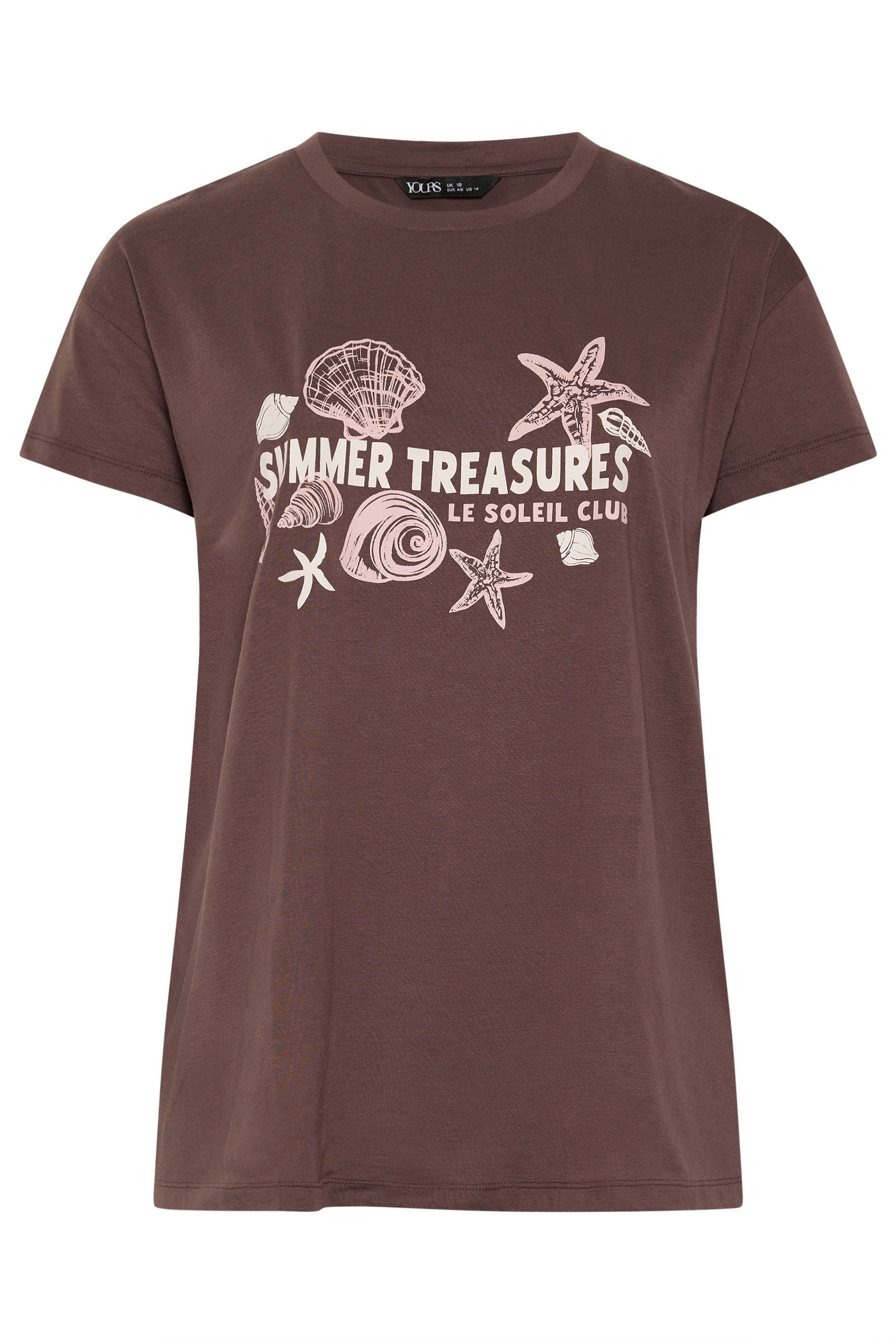 Tshirt Marron Chocolat À Message « Summer Treasures » Size 42 - Yours - Modalova