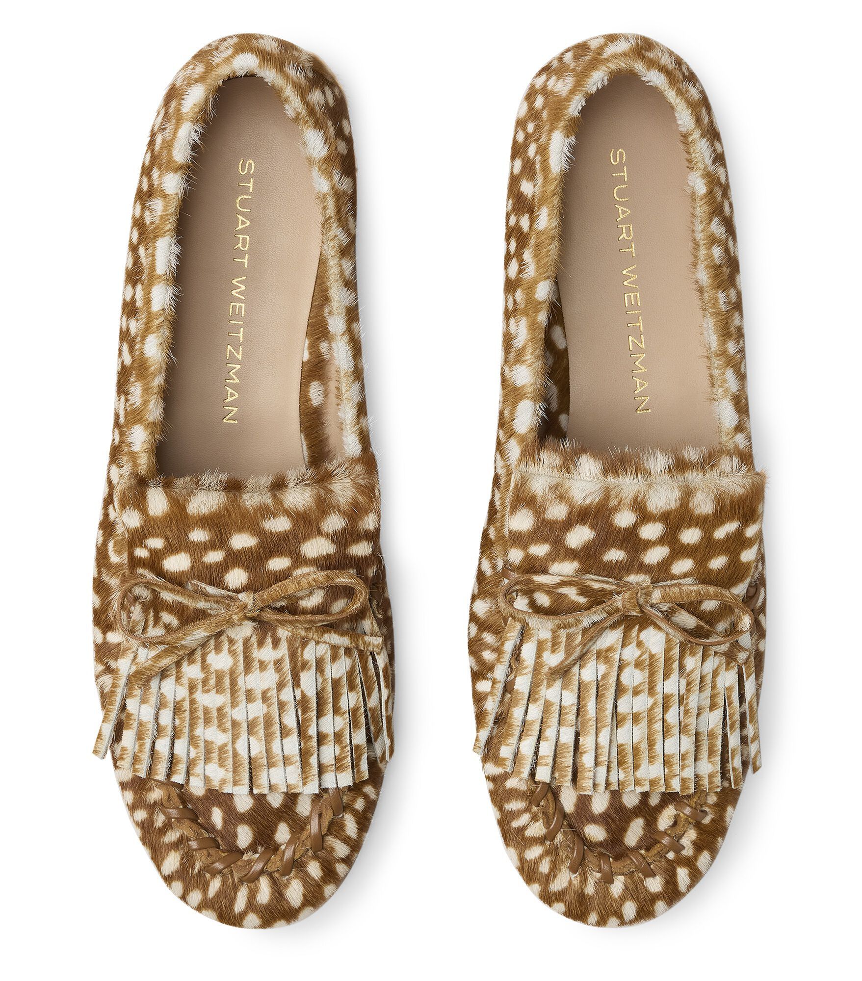 BRITT FRINGE MOCCASIN, CHAUSSURES PLATES ET MOCASSINS, /, DOTTED HAIR CALF - Stuart Weitzman - Modalova