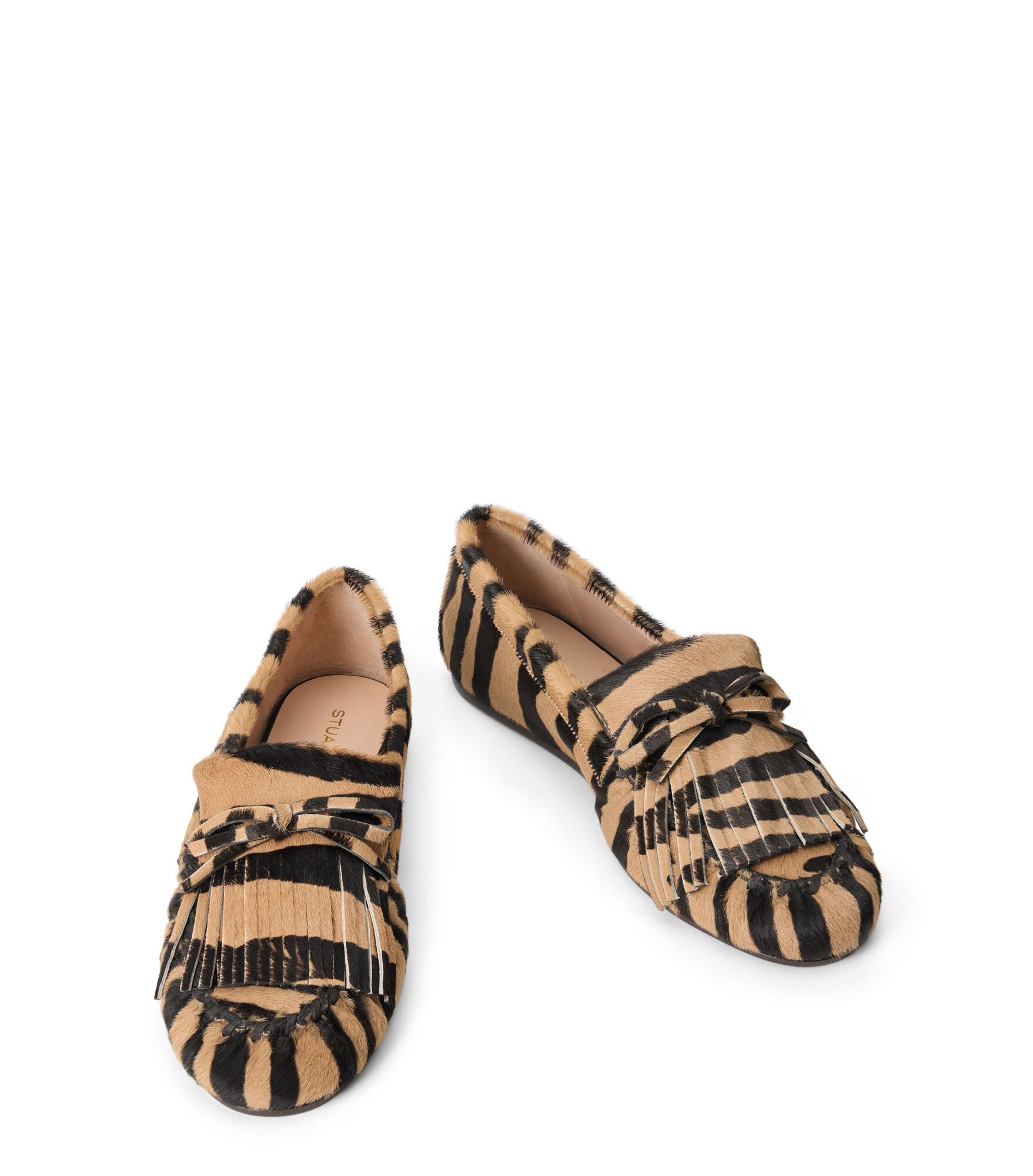 MOCASSIN BRITT À FRANGES, CHAUSSURES PLATES ET MOCASSINS, //, BECERRO CON PELO ESTAMPADO CEBRA - Stuart Weitzman - Modalova