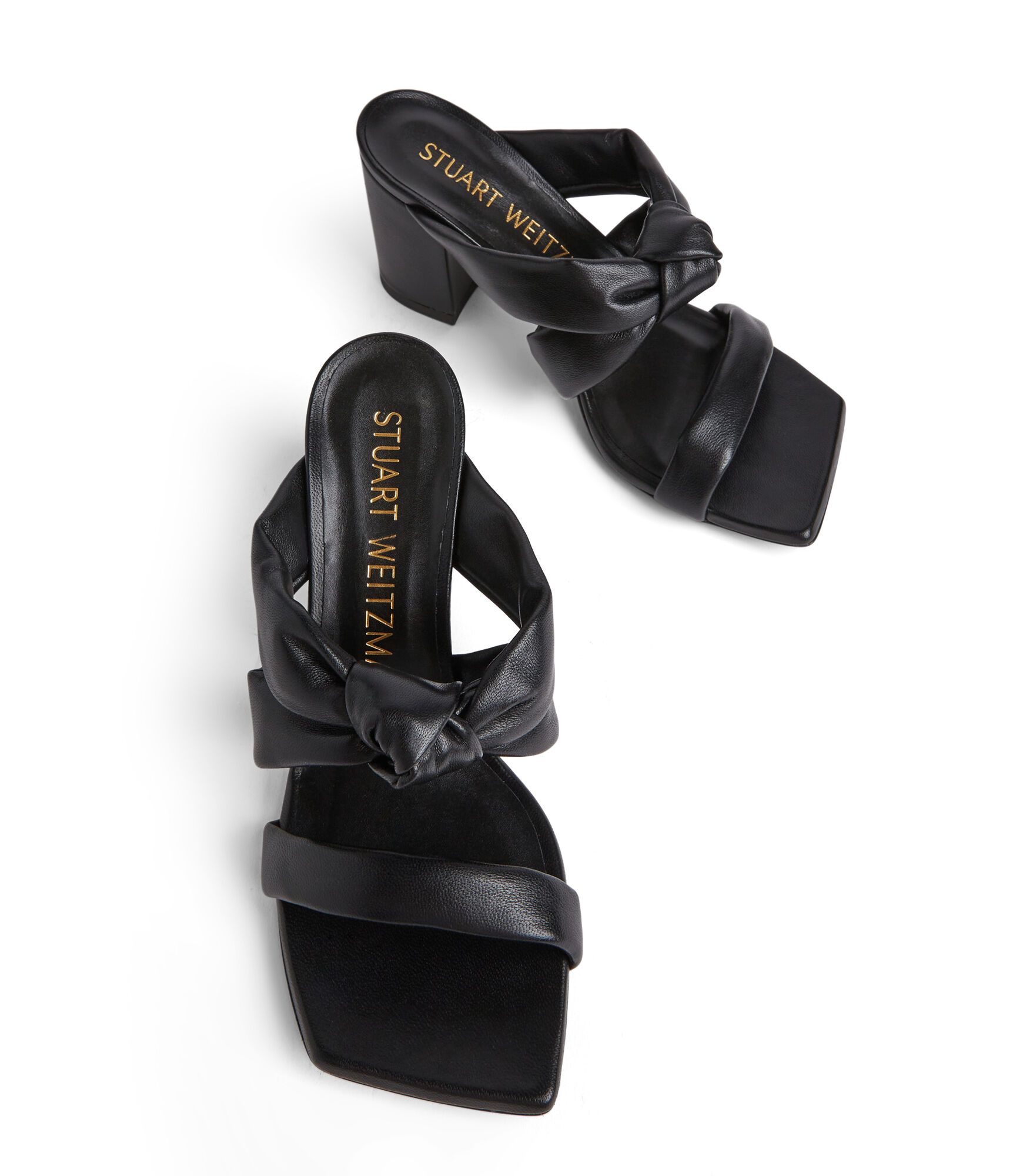 PLAYA 75 KNOT BLOCK SLIDE, SANDALES ET CHAUSSURES COMPENSÉES, , CUIR NAPPA VERNI - Stuart Weitzman - Modalova