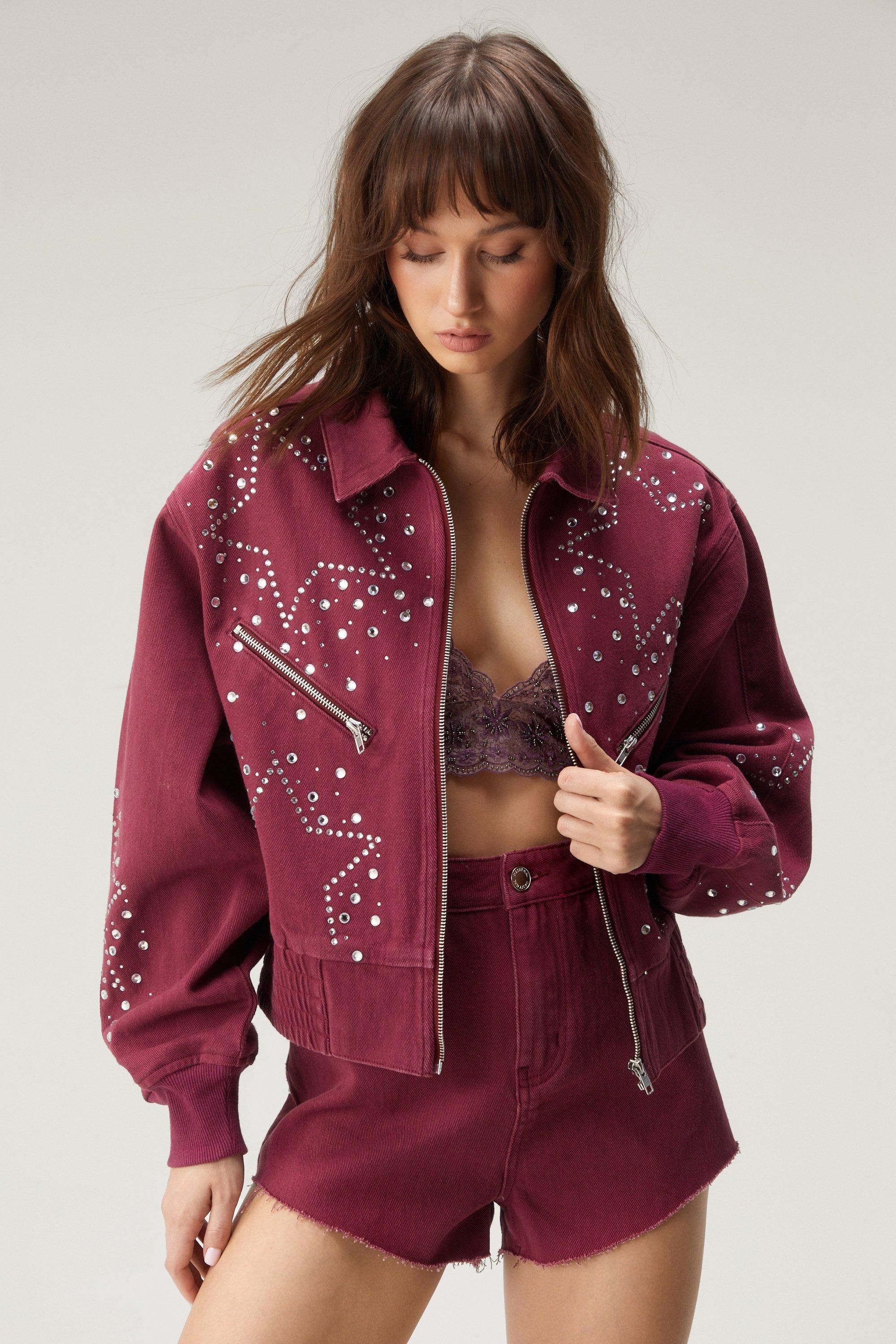 Diamante Star Studded Bomber Jacket - 38 - Nasty Gal - Modalova