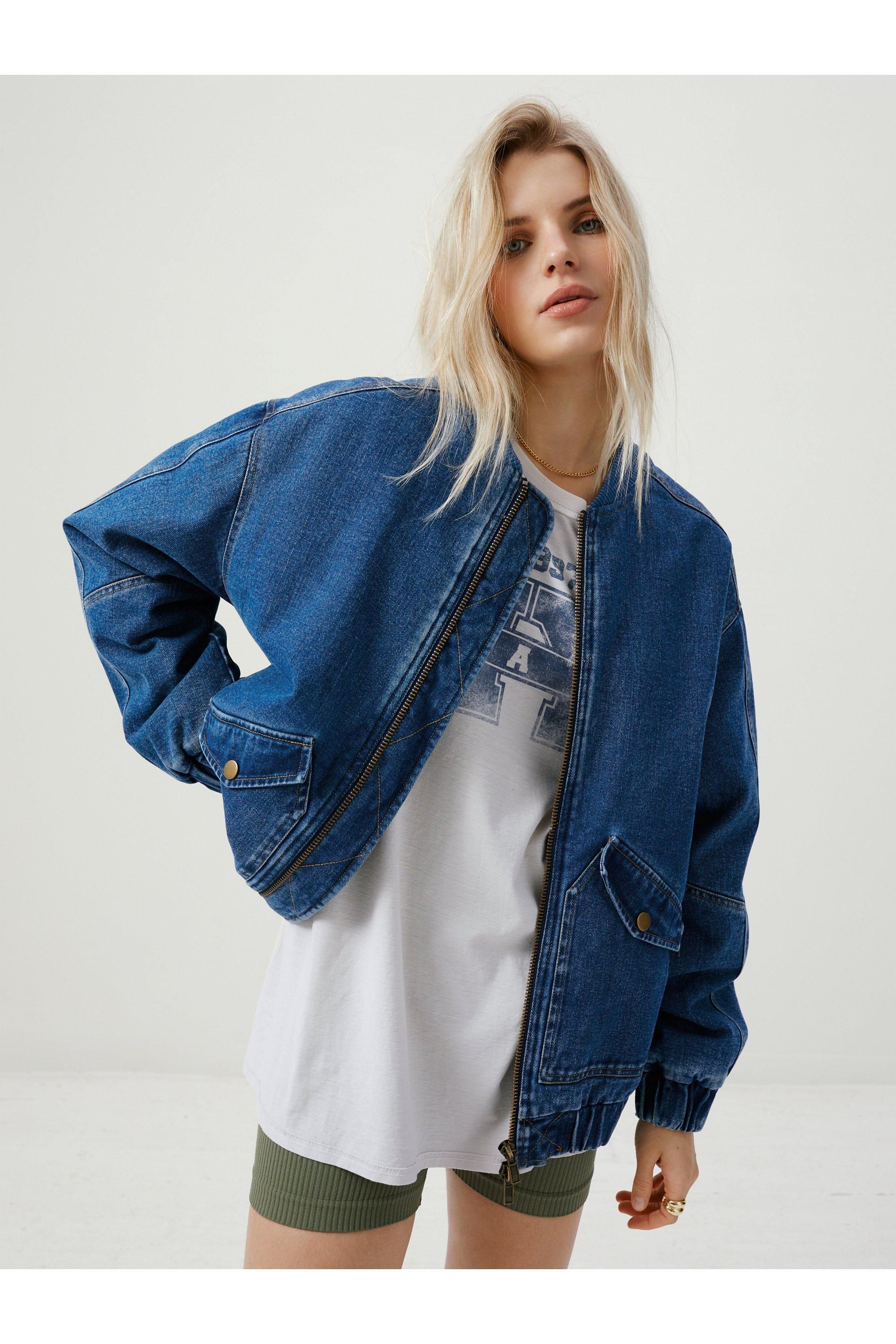 The Denim Bomber Jacket - Gris - 44 - Nasty Gal - Modalova