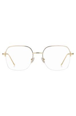 Monture optique demi-contour en métal doré avec logo en relief - Boss - Modalova