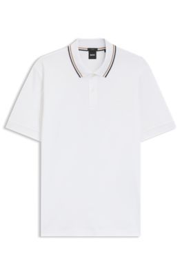 Polo Slim en coton à col rayé - Boss - Modalova