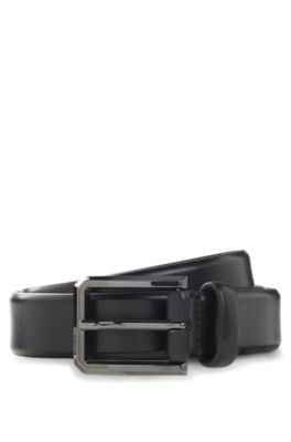 Ceinture en cuir lisse avec boucle gravée couleur acier - Boss - Modalova