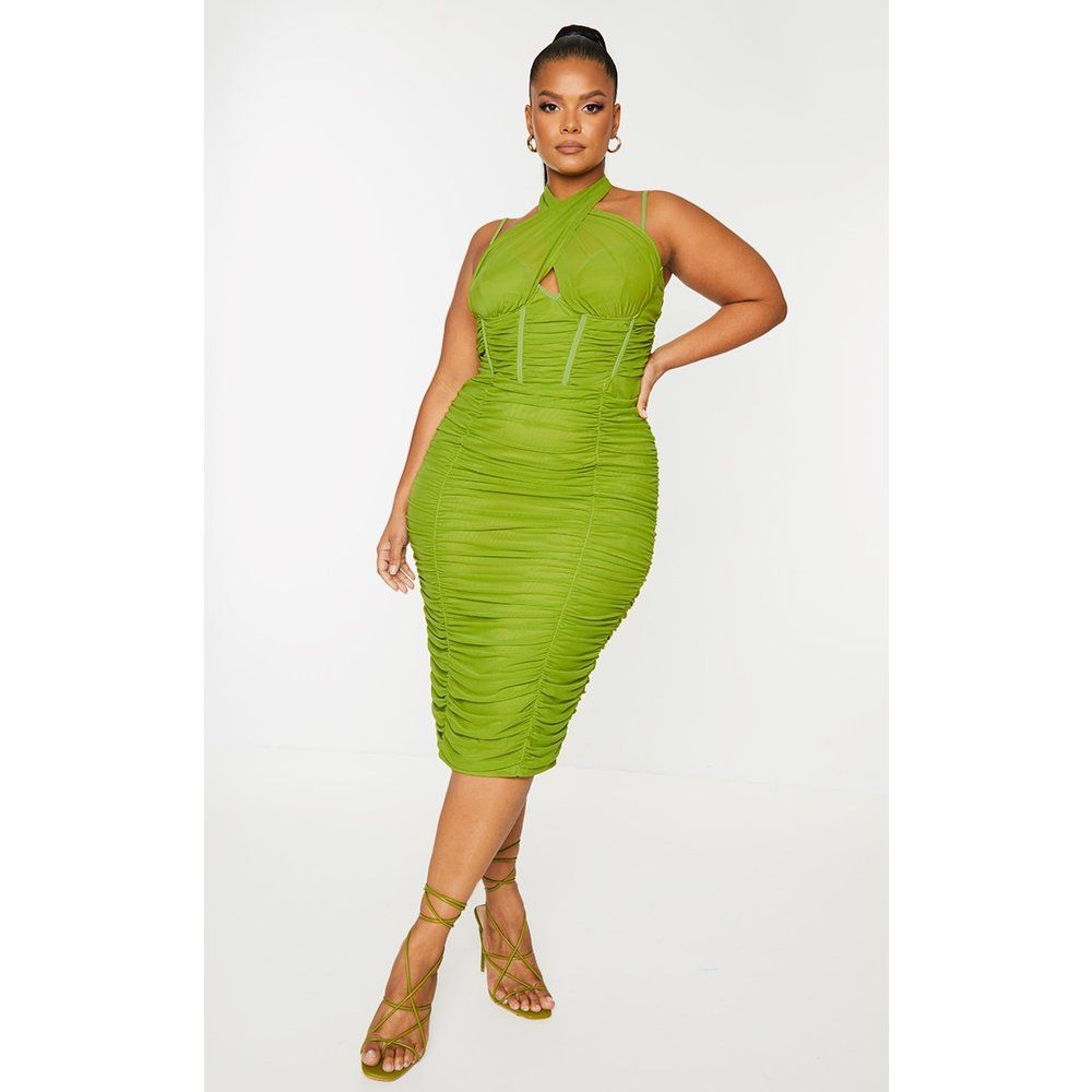 Plus Robe mi-longue olive style corset à devant croisé - PrettyLittleThing - Modalova