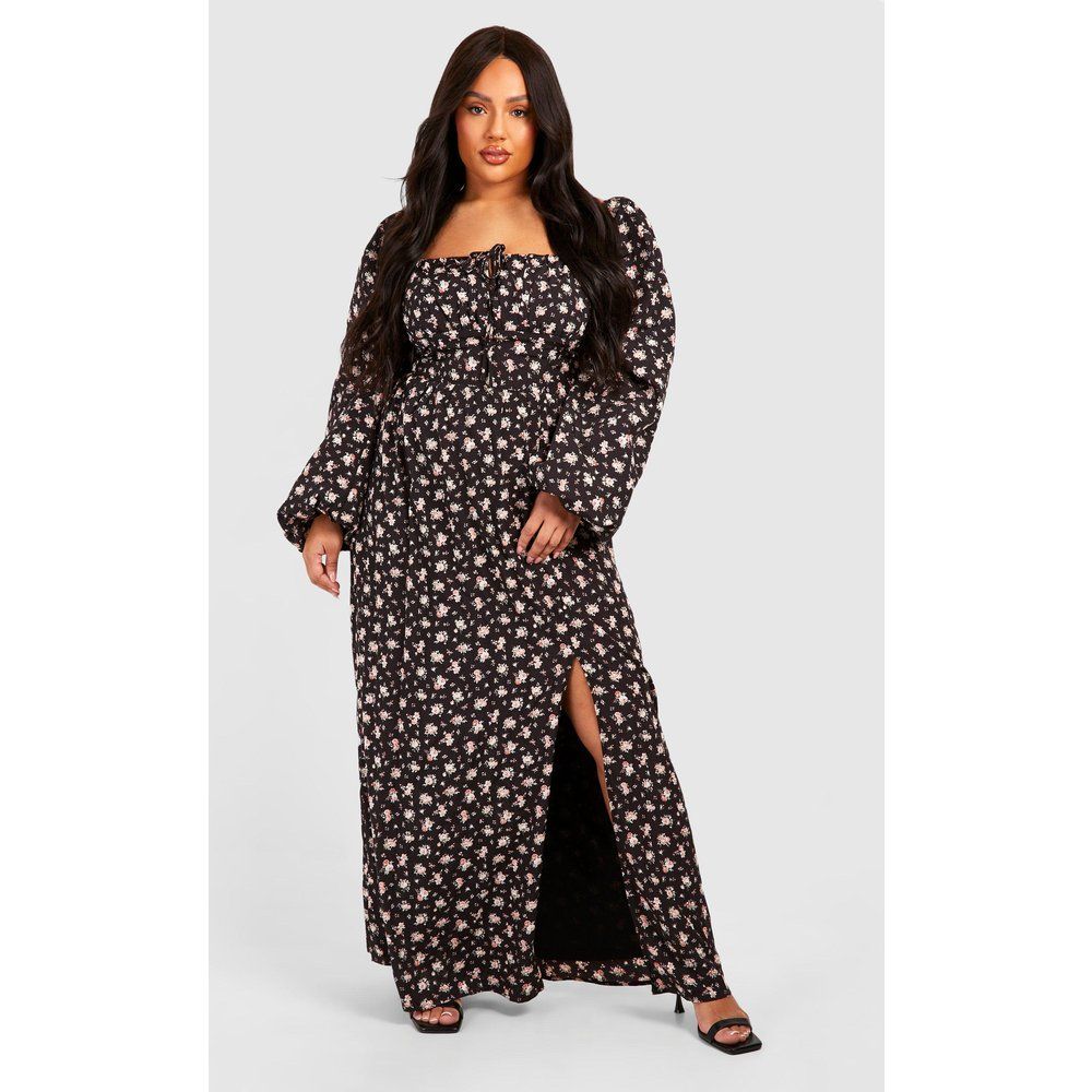 Grande Taille - Robe Longue Fleurie À Manches Bouffantes - 44 - boohoo - Modalova