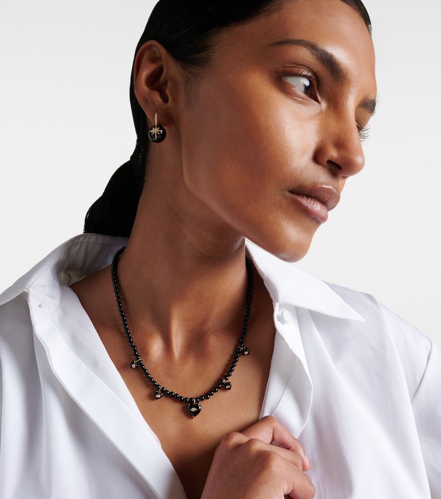 Collier Carved Heart en or 14 ct, perles, diamants et onyx - Sydney Evan - Modalova
