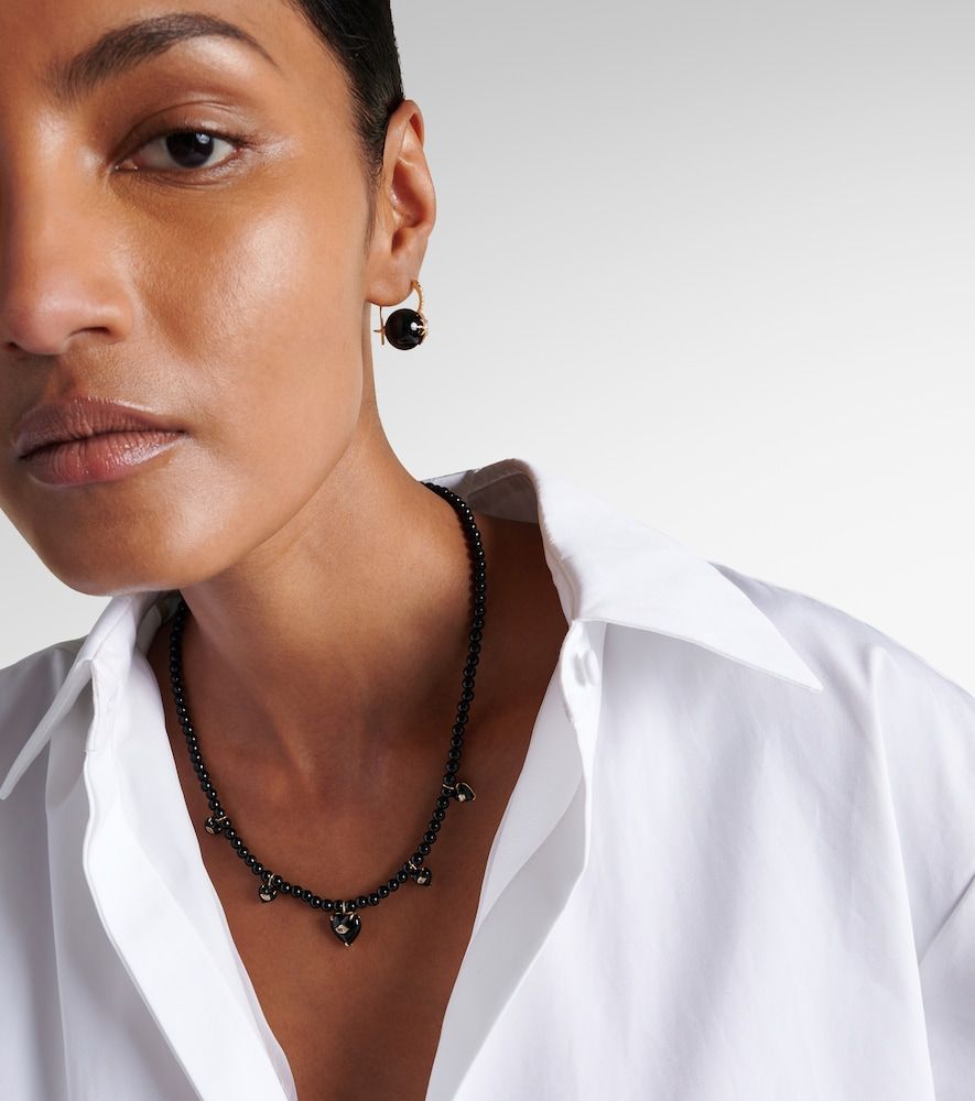 Collier Carved Heart en or 14 ct, perles, diamants et onyx - Sydney Evan - Modalova