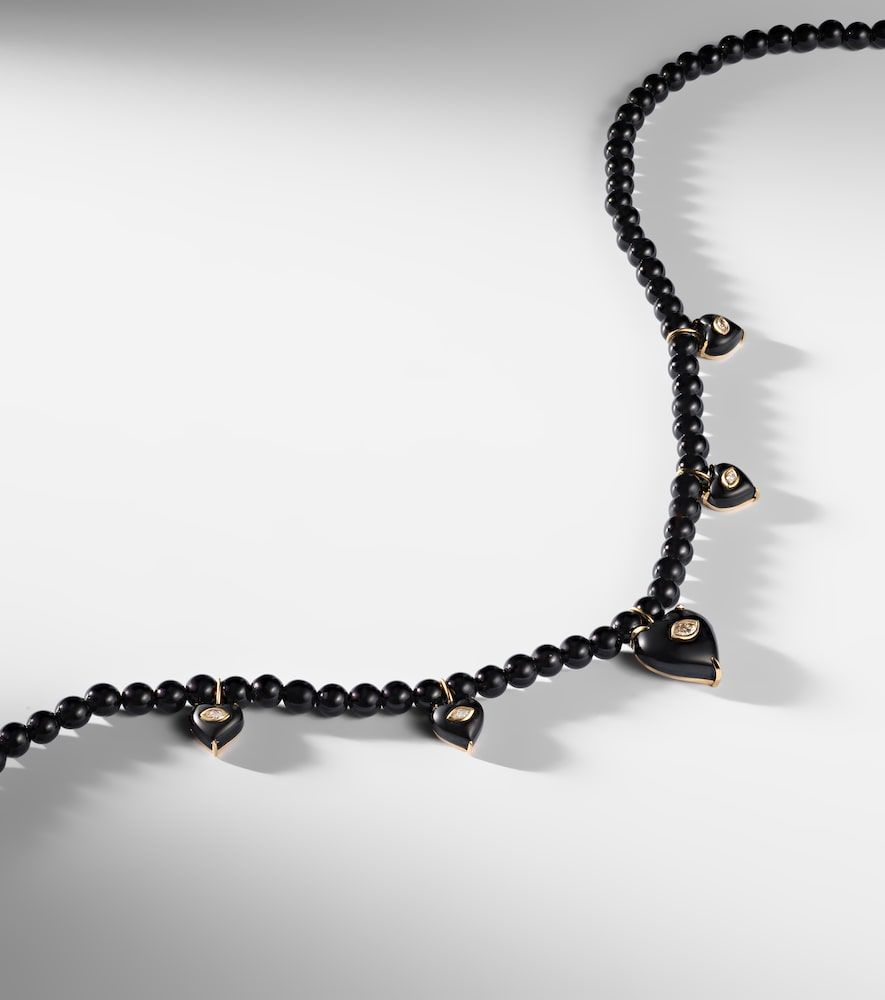 Collier Carved Heart en or 14 ct, perles, diamants et onyx - Sydney Evan - Modalova