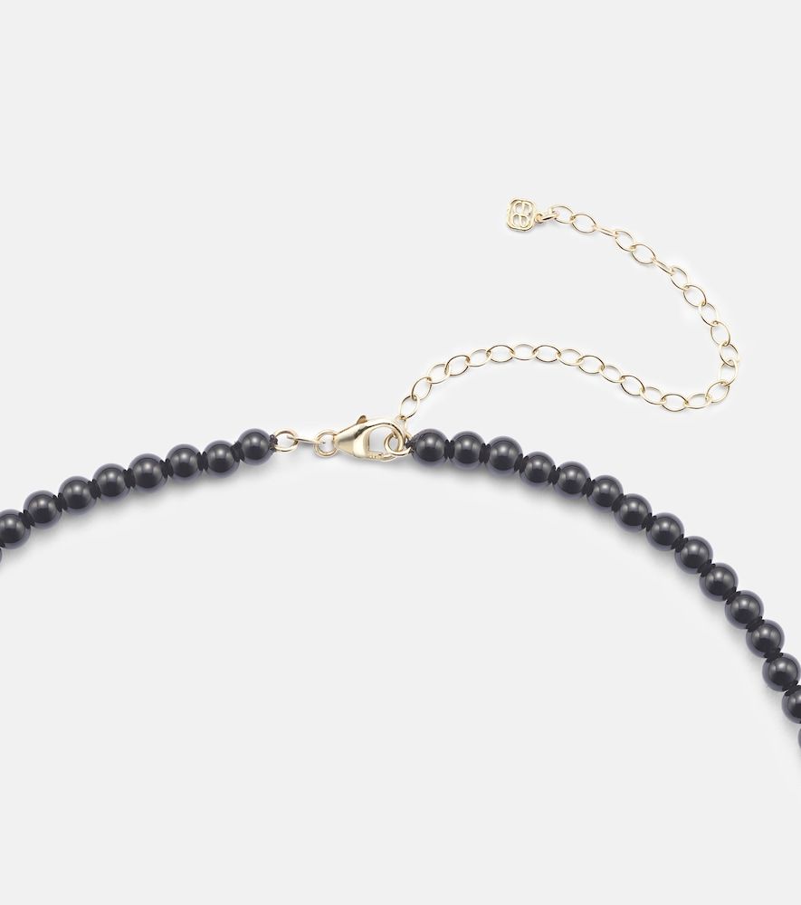 Collier Carved Heart en or 14 ct, perles, diamants et onyx - Sydney Evan - Modalova