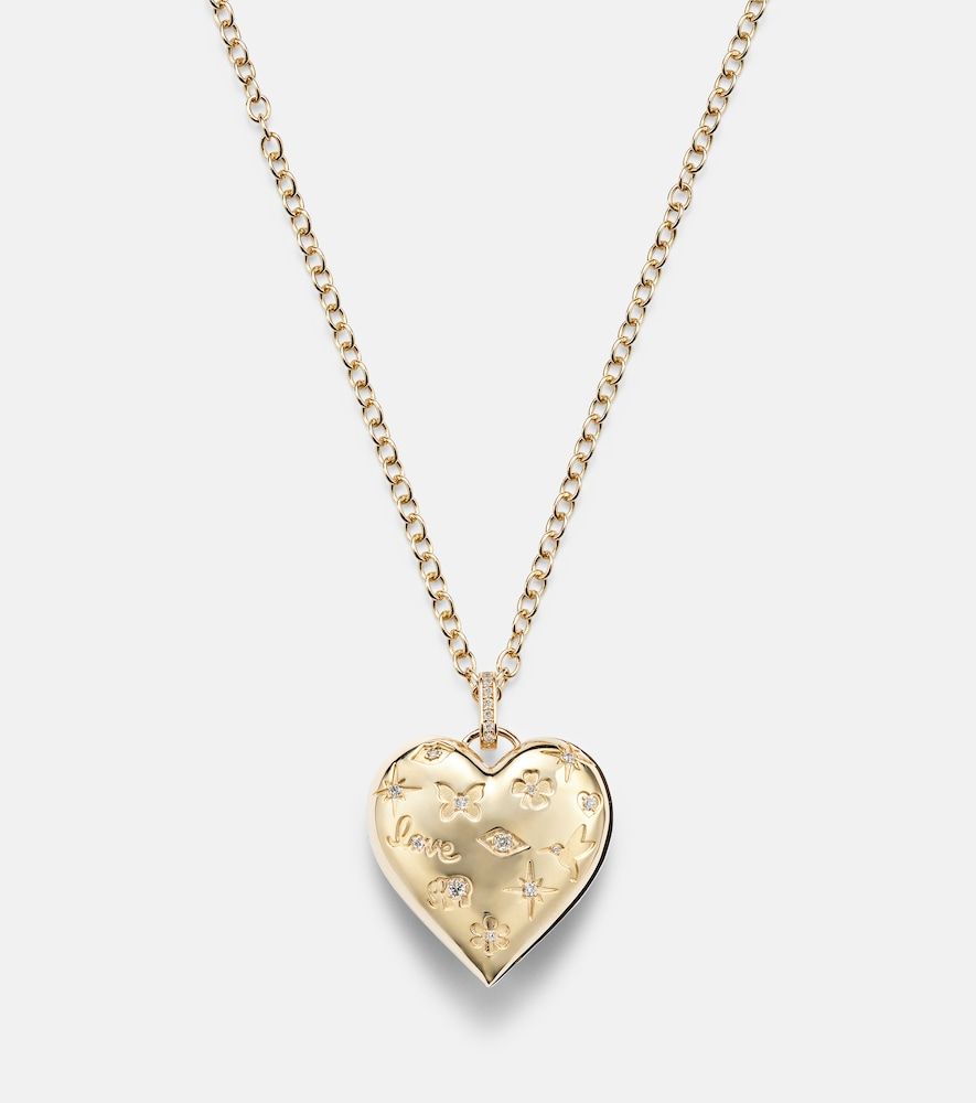 Collier Puffy Icon Heart en or 14 ct et diamants - Sydney Evan - Modalova