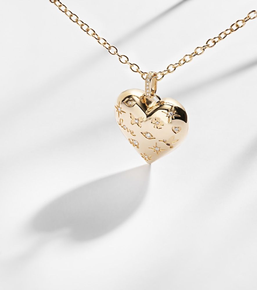 Collier Puffy Icon Heart en or 14 ct et diamants - Sydney Evan - Modalova