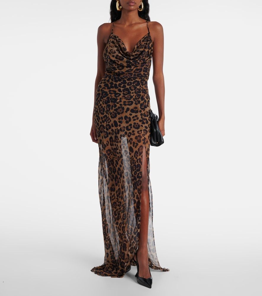 Robe longue en soie à motif léopard - Blumarine - Modalova