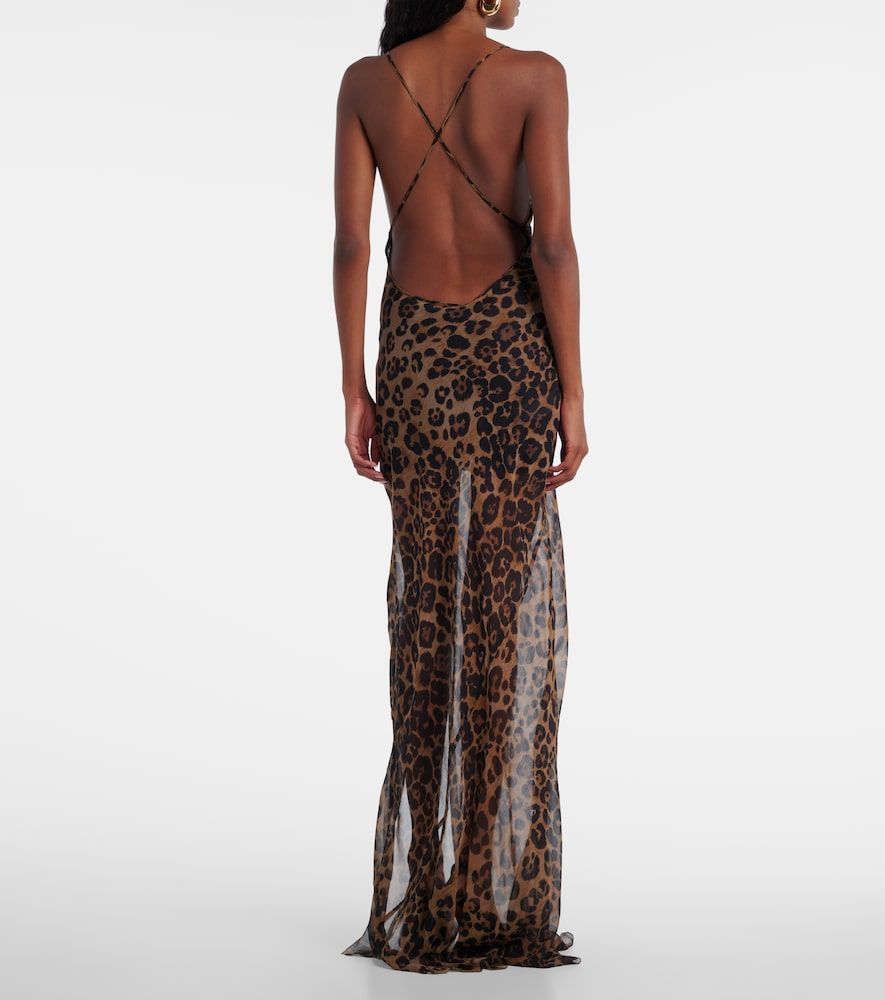 Robe longue en soie à motif léopard - Blumarine - Modalova