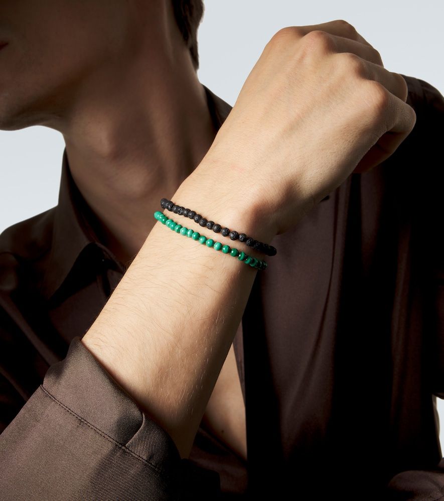 Set de 2 bracelets à perles fantaisie en or 14 ct, malachite et roche de lave - Mateo - Modalova