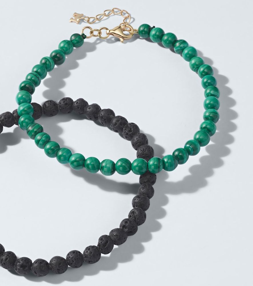Set de 2 bracelets à perles fantaisie en or 14 ct, malachite et roche de lave - Mateo - Modalova