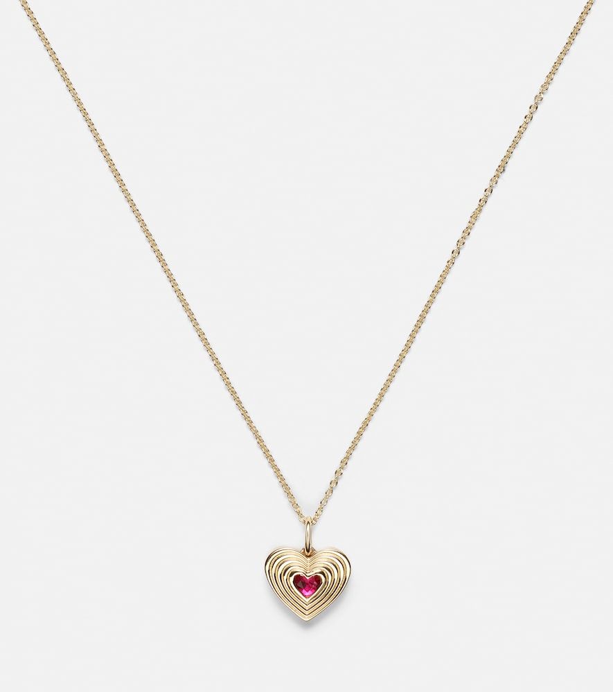 Collier chaîne Fluted Heart en or 14 ct et rubis - Sydney Evan - Modalova
