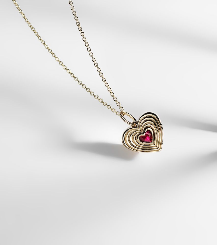 Collier chaîne Fluted Heart en or 14 ct et rubis - Sydney Evan - Modalova