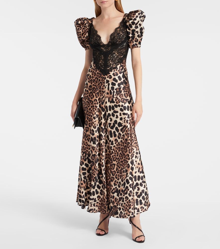 Robe longue en satin de soie à motif léopard - Rodarte - Modalova