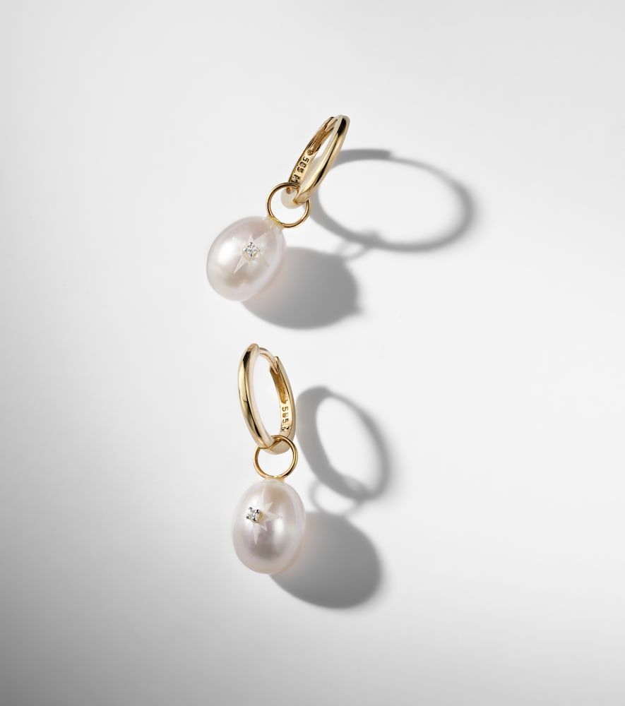 Boucles d’oreilles en or 14 ct, perles et diamants - Mateo - Modalova