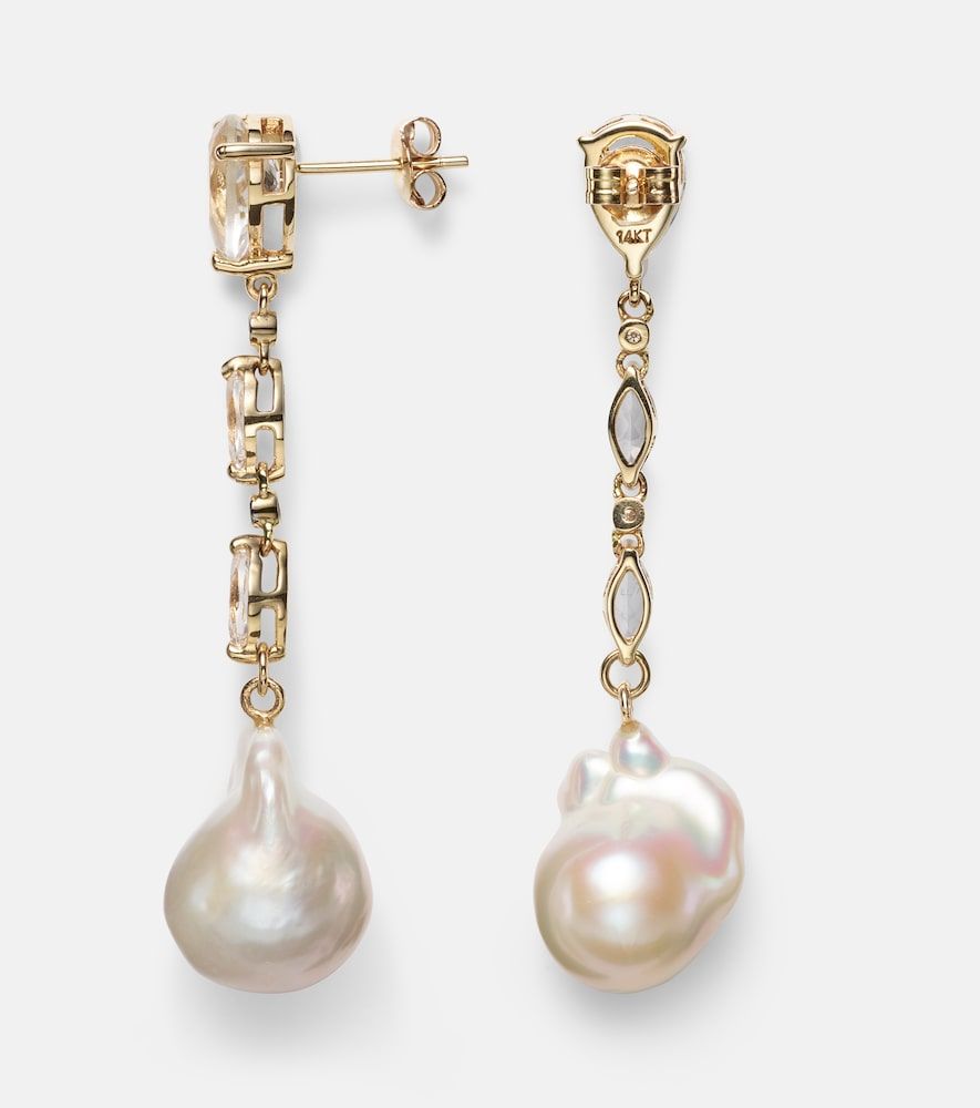 Boucles d'oreilles en or 14 ct, perles et topazes - Mateo - Modalova