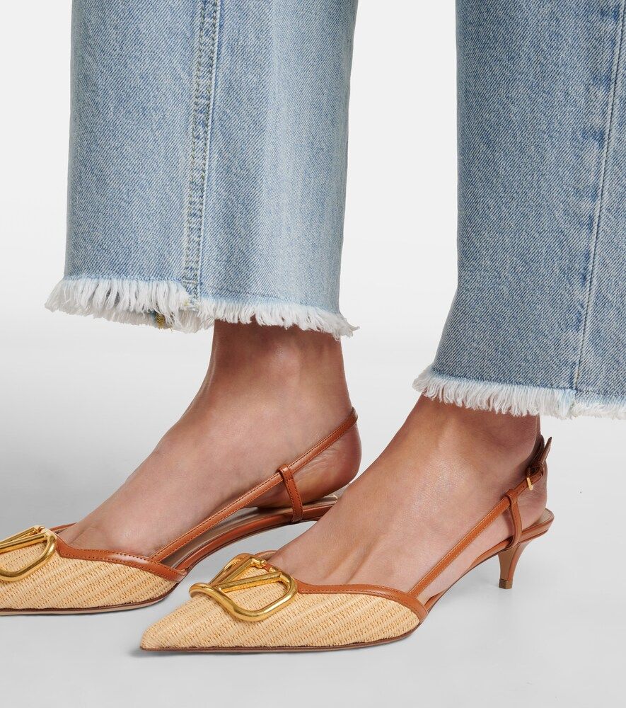 Escarpins slingback VLogo en raphia et cuir - Valentino Garavani - Modalova