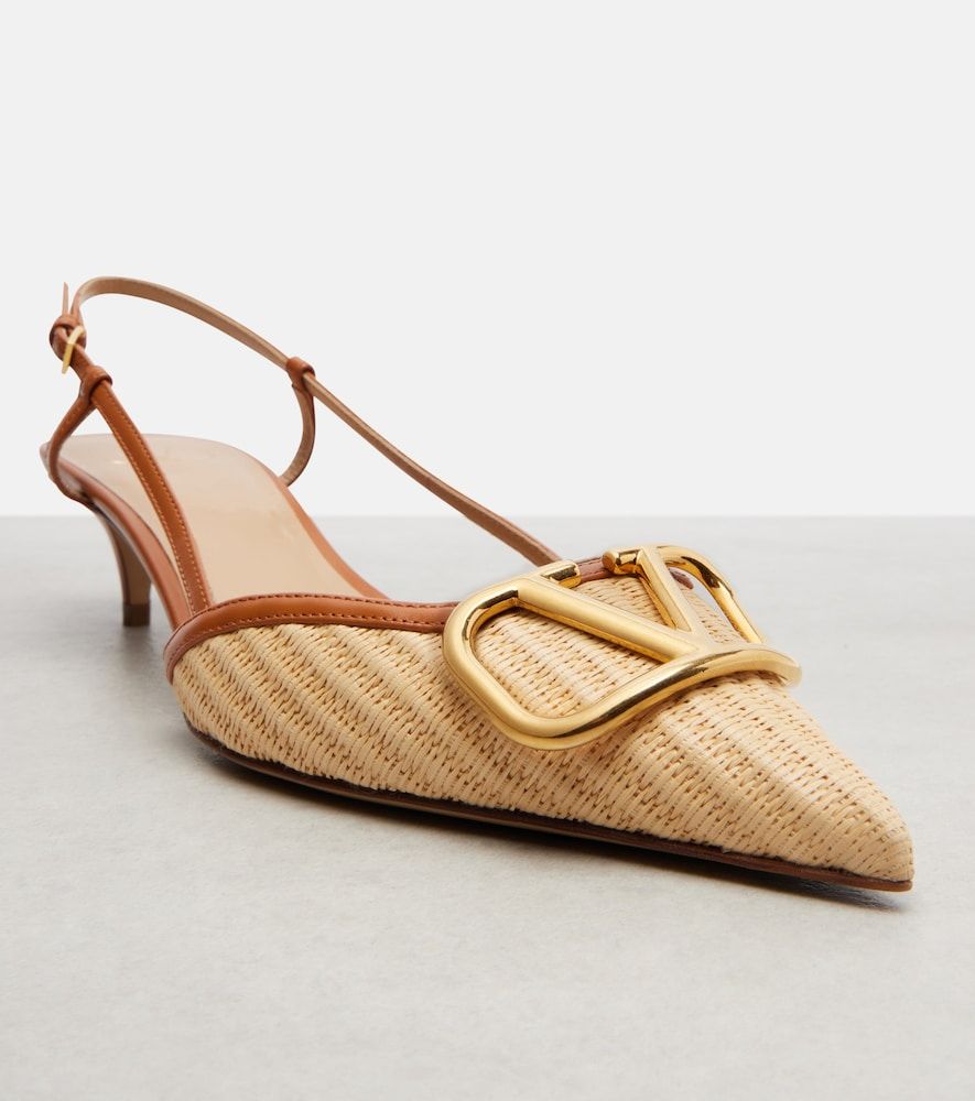 Escarpins slingback VLogo en raphia et cuir - Valentino Garavani - Modalova