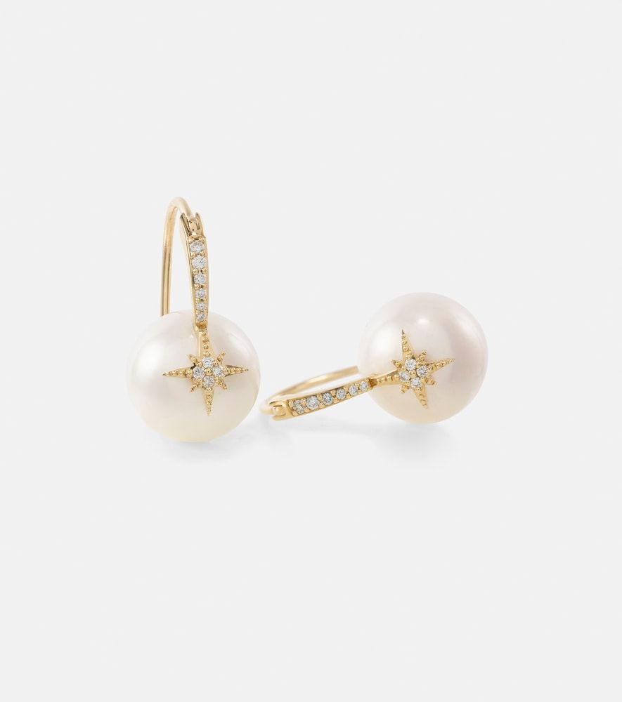 Boucles d'oreilles Starburst en or 14 ct, diamants et perles - Sydney Evan - Modalova