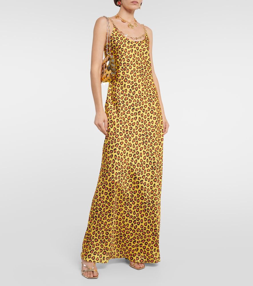 Robe longue en satin à motif léopard - Rabanne - Modalova
