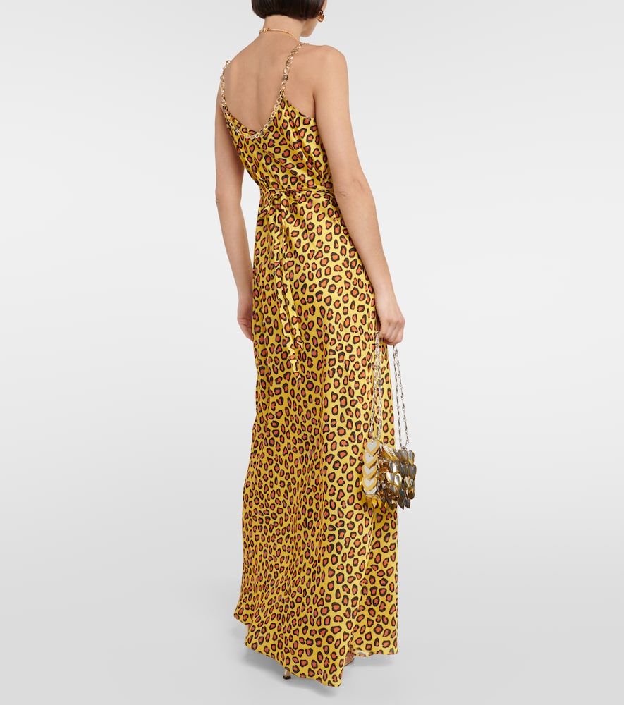 Robe longue en satin à motif léopard - Rabanne - Modalova