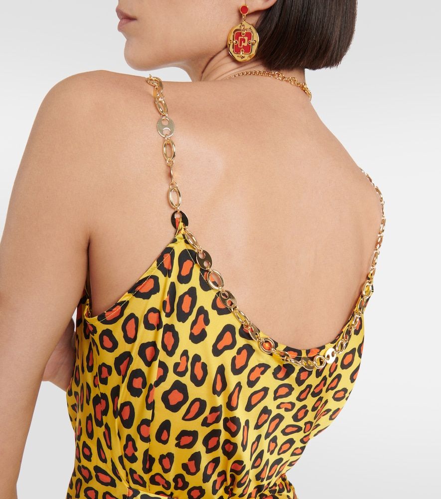 Robe longue en satin à motif léopard - Rabanne - Modalova