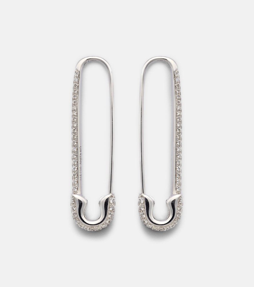Boucles d'oreilles Extra Large Safety Pin en or blanc 18 ct et diamants - Anita Ko - Modalova