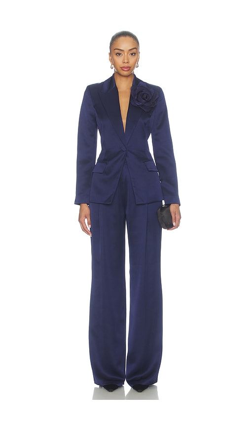 PANTALON JAMBES LARGES EN SATIN BLEU MARINE en . Taille 10/L. Also en 4/S, 6/SM, 8/M - Nadine Merabi - Modalova