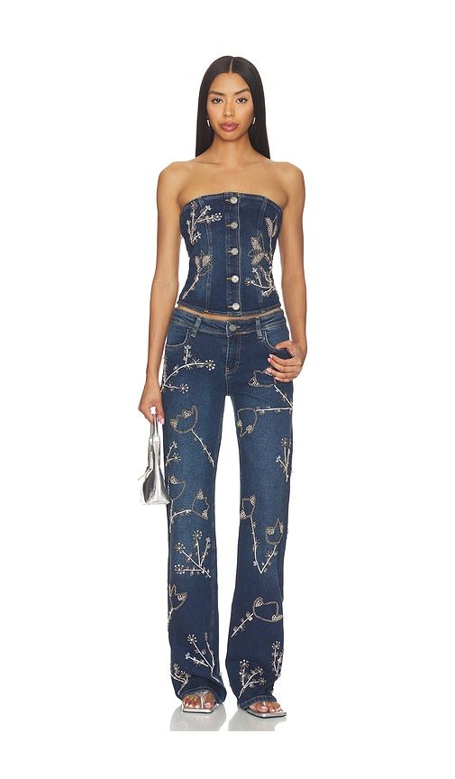 Nova Embellished Denim Top en . Taille M. Also en S, XS - OW Collection - Modalova
