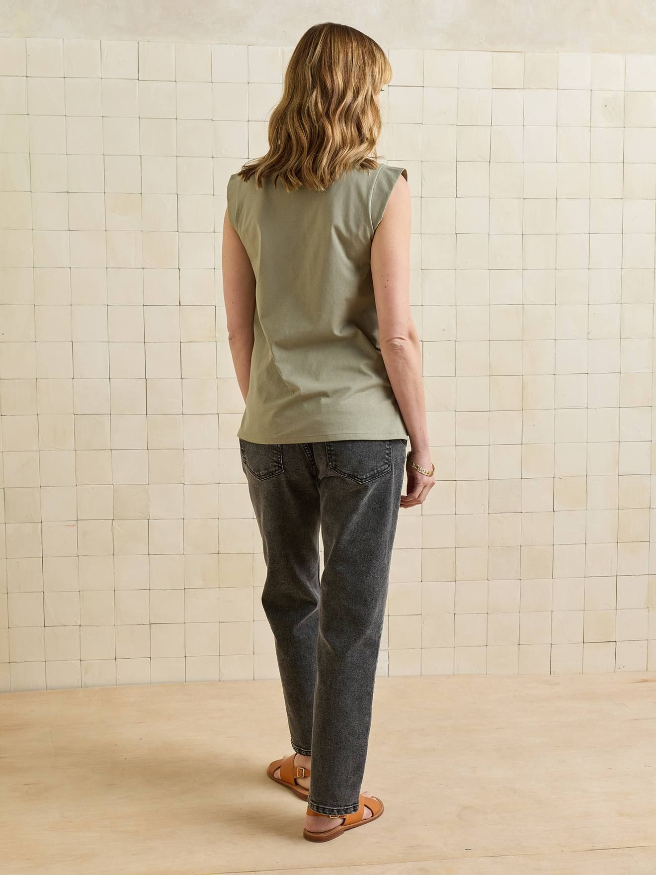 T-shirt grossesse sans manches coton bio kaki - Vertbaudet - Modalova