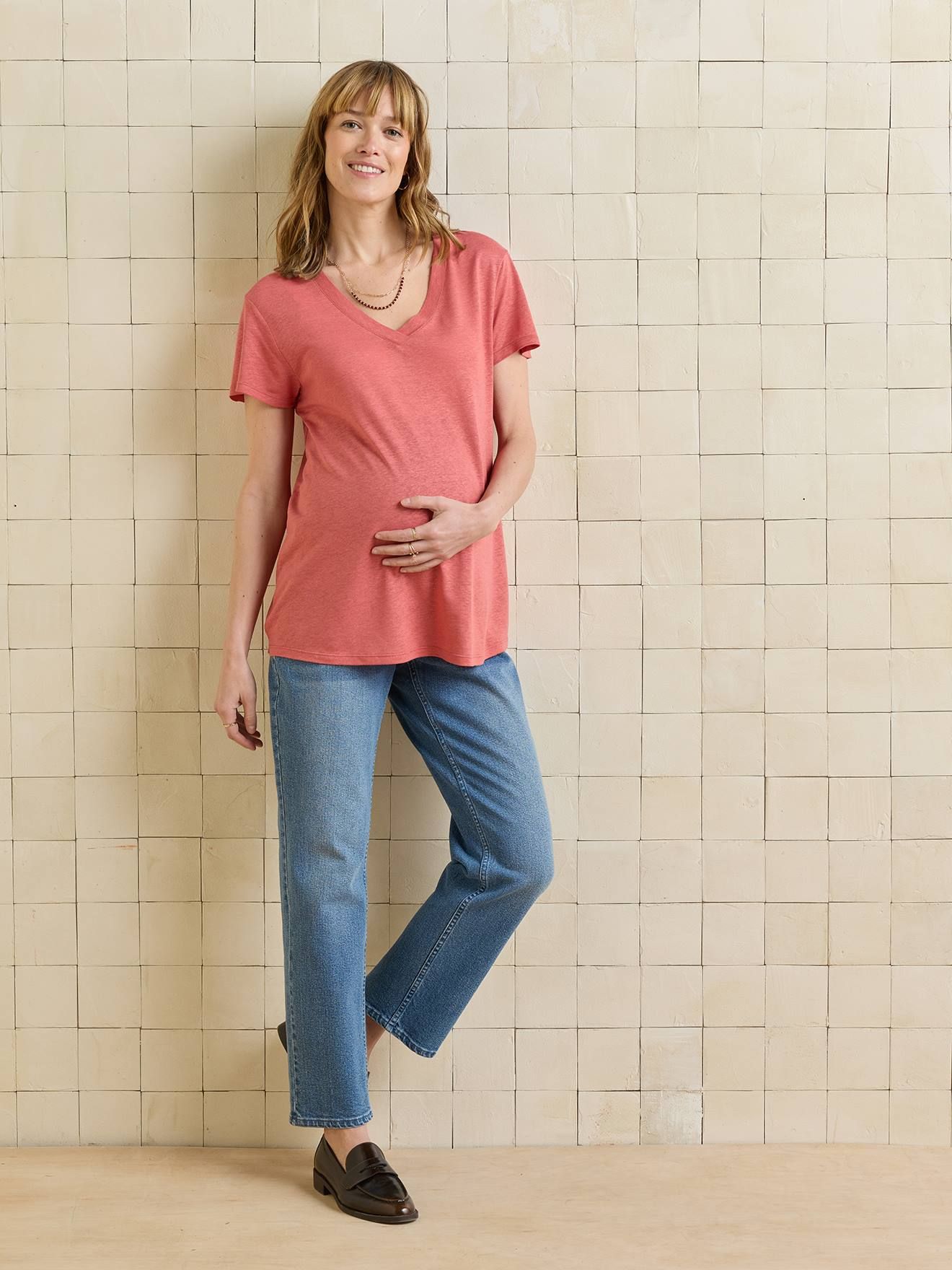 T-shirt grossesse col V vieux rose - Vertbaudet - Modalova