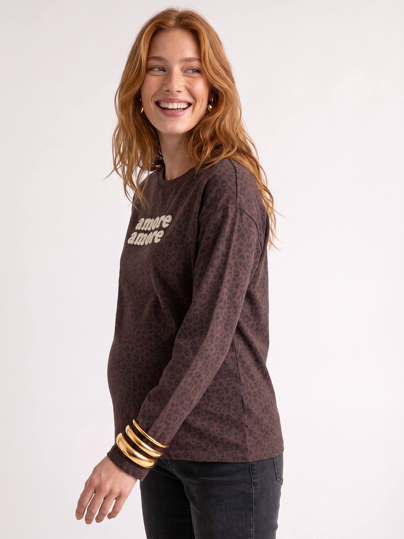 T-shirt grossesse manches longues chocolat - Vertbaudet - Modalova