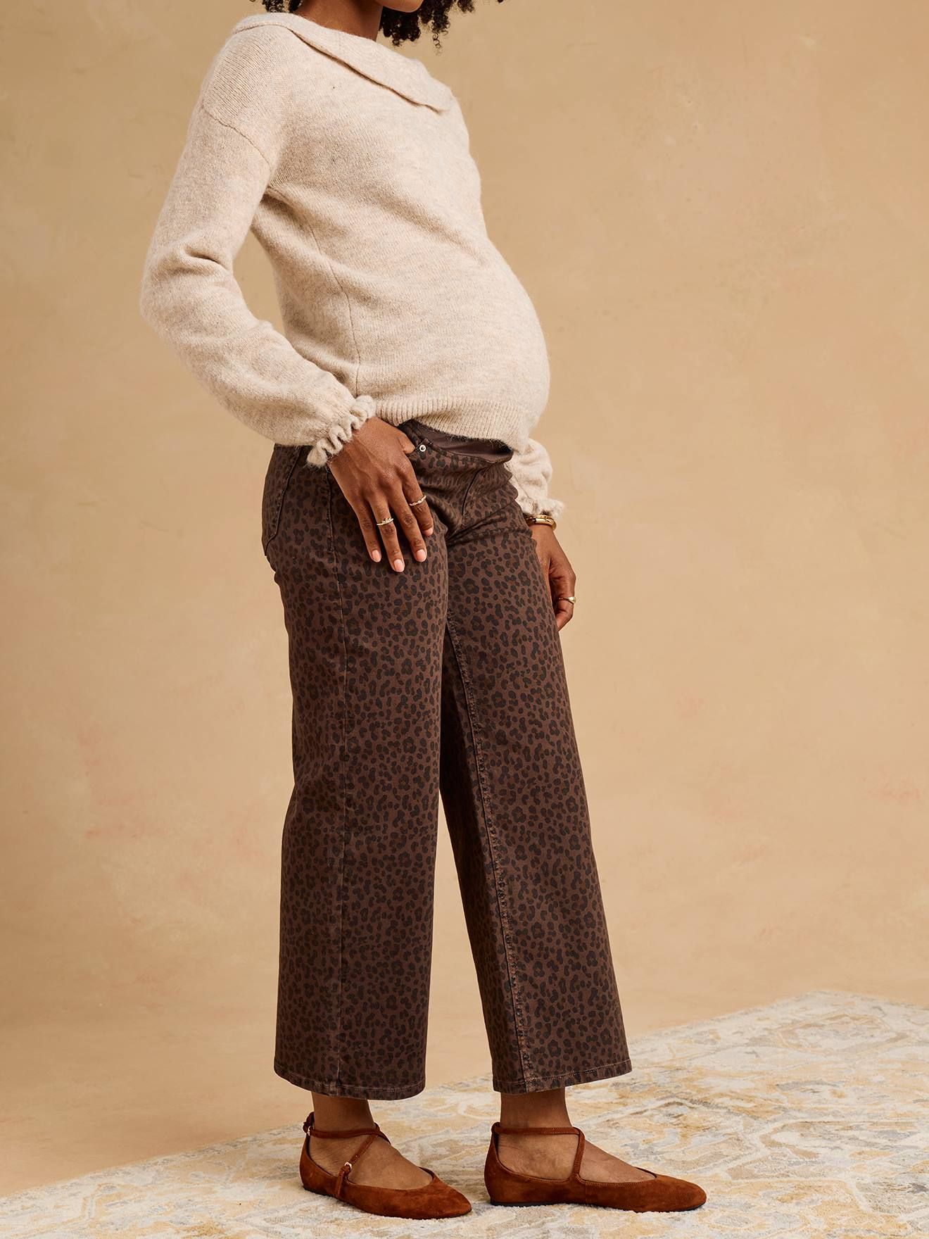 Jean léopard cropped de grossesse bandeau chocolat - Envie De Fraise - Modalova