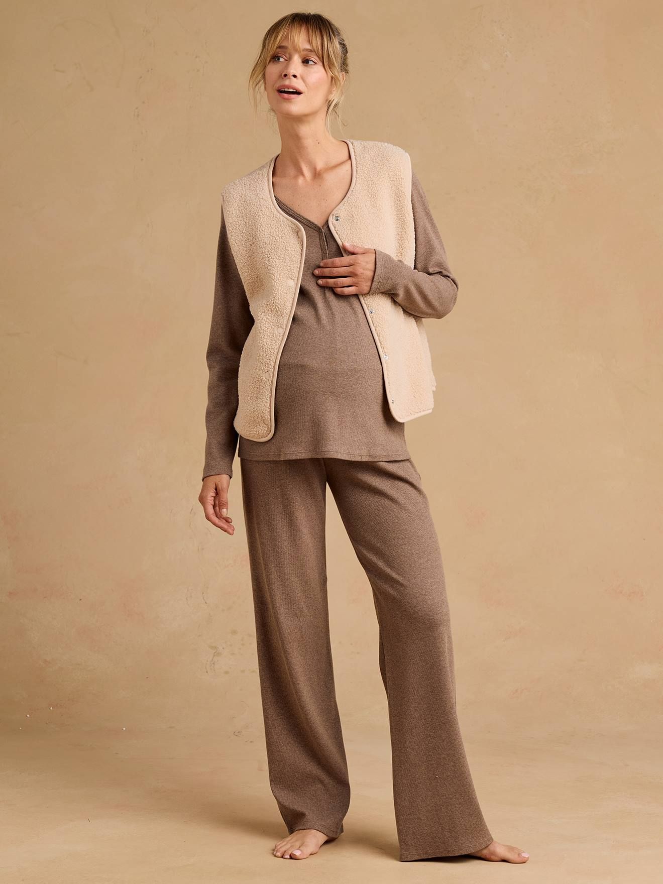 Pyjama grossesse 3 pièces allaitement taupe - Envie De Fraise - Modalova