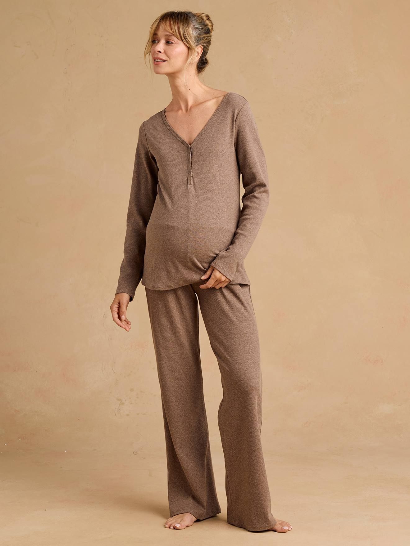 Pyjama grossesse 3 pièces allaitement taupe - Envie De Fraise - Modalova